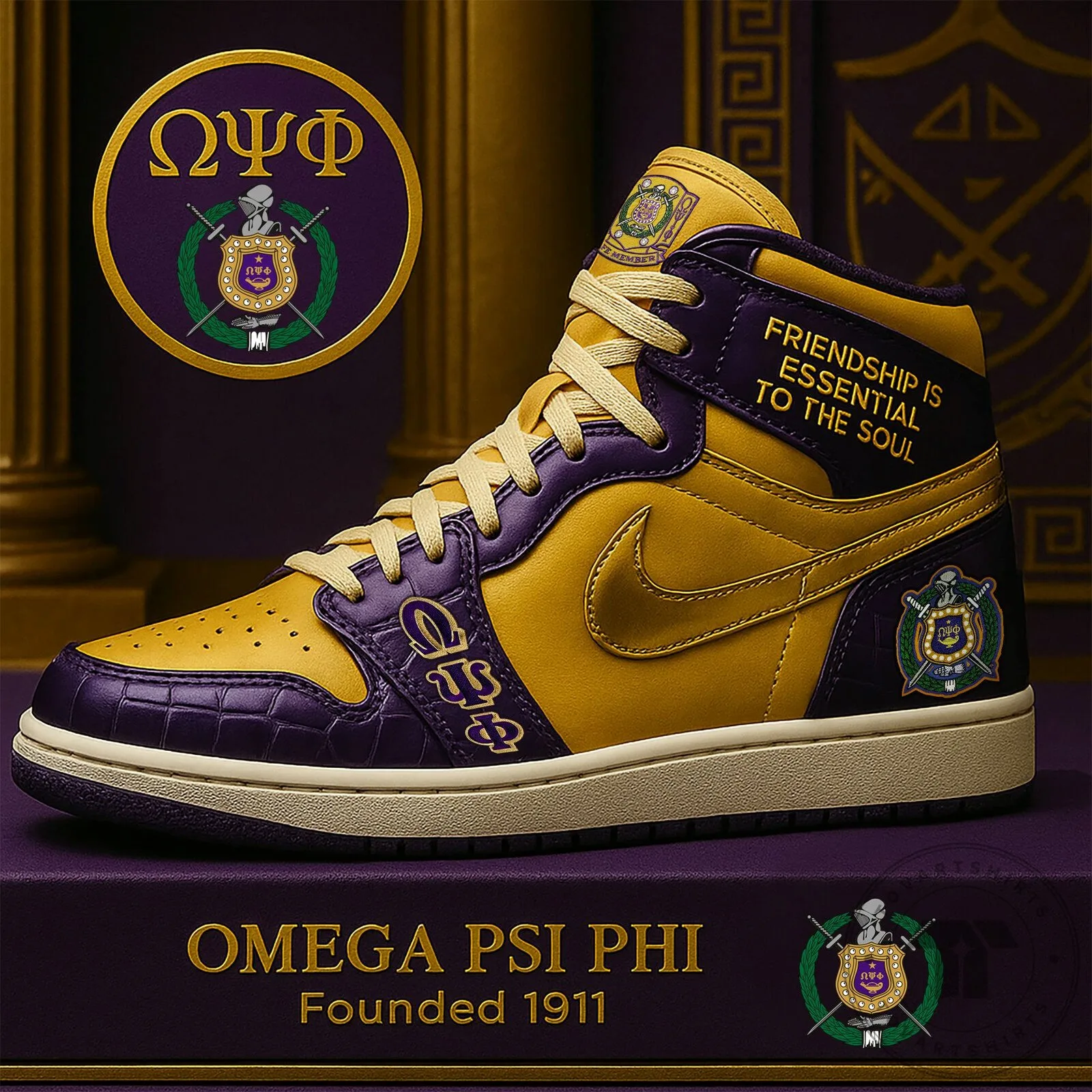Omega Psi Phi Fraternity Air Jordan 1 High Top Sneakers Shoes