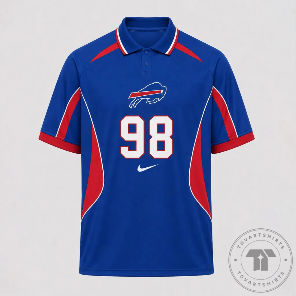 Buffalo Bills NFL Football Team Blue Custom Number Polo Shirt Buffalo Bills NFL Football Team Blue Custom Number Polo Shirt