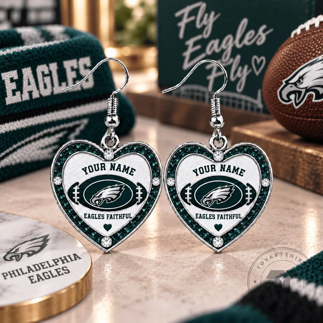 Philadelphia Eagles Fan Personalized Heart Dangle Earrings