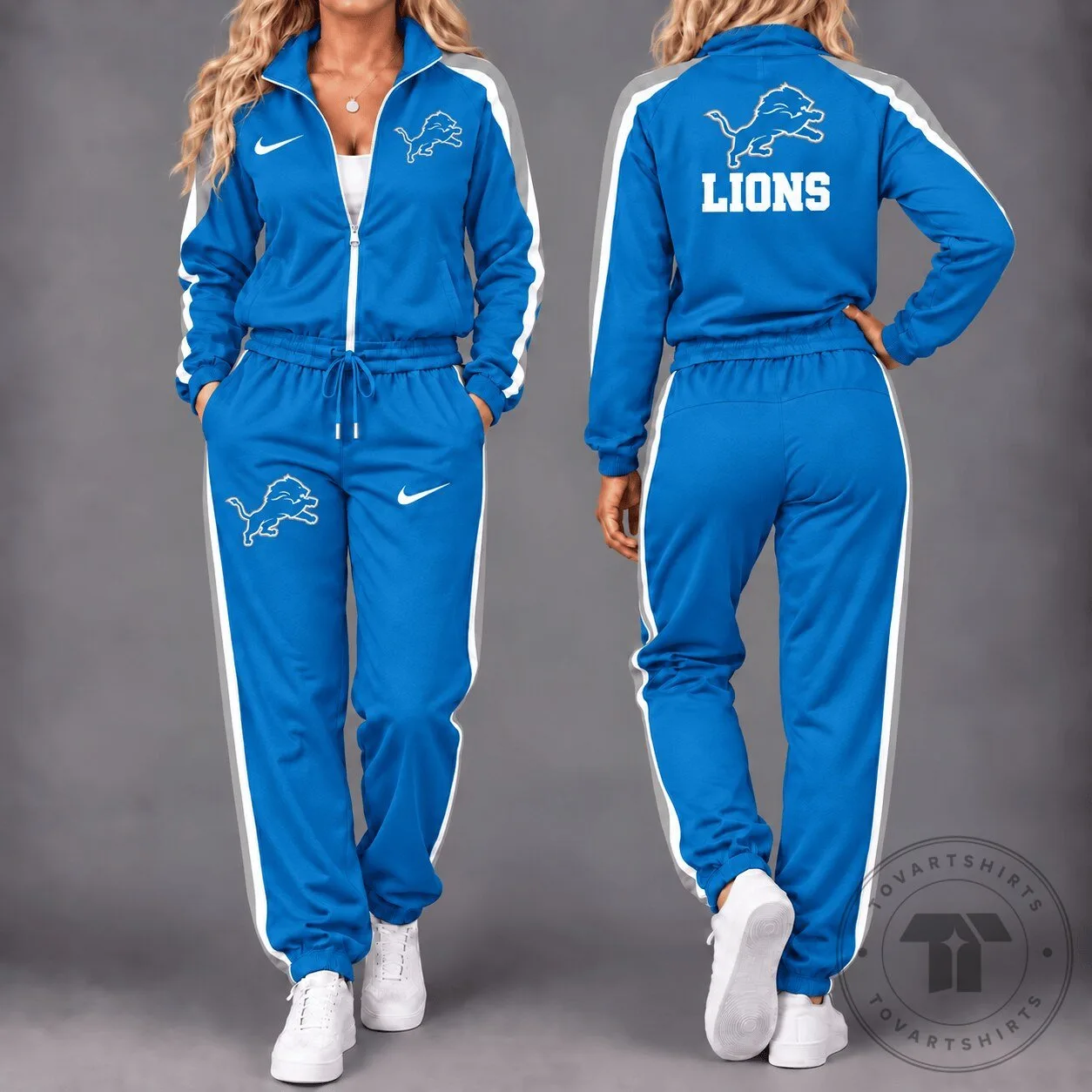 Blue Tracksuit Set Featuring Detroit Lions NFL Team Logo