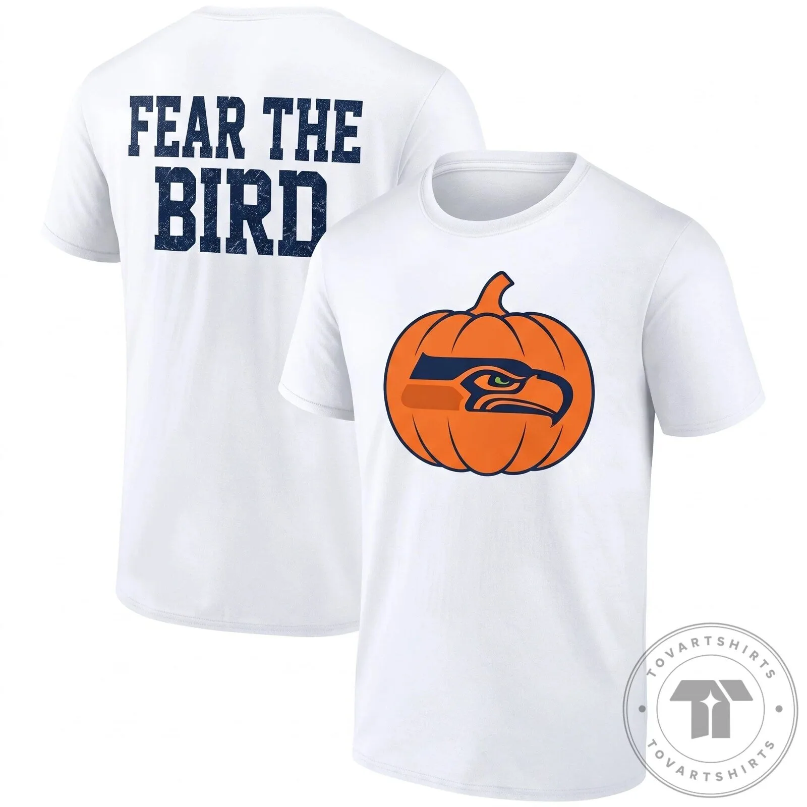 Black T-Shirt Featuring Seattle Seahawks Halloween Pumpkin Logo - Fear The Bird 11 Black T-Shirt Featuring Seattle Seahawks Halloween Pumpkin Logo - Fear The Bird
