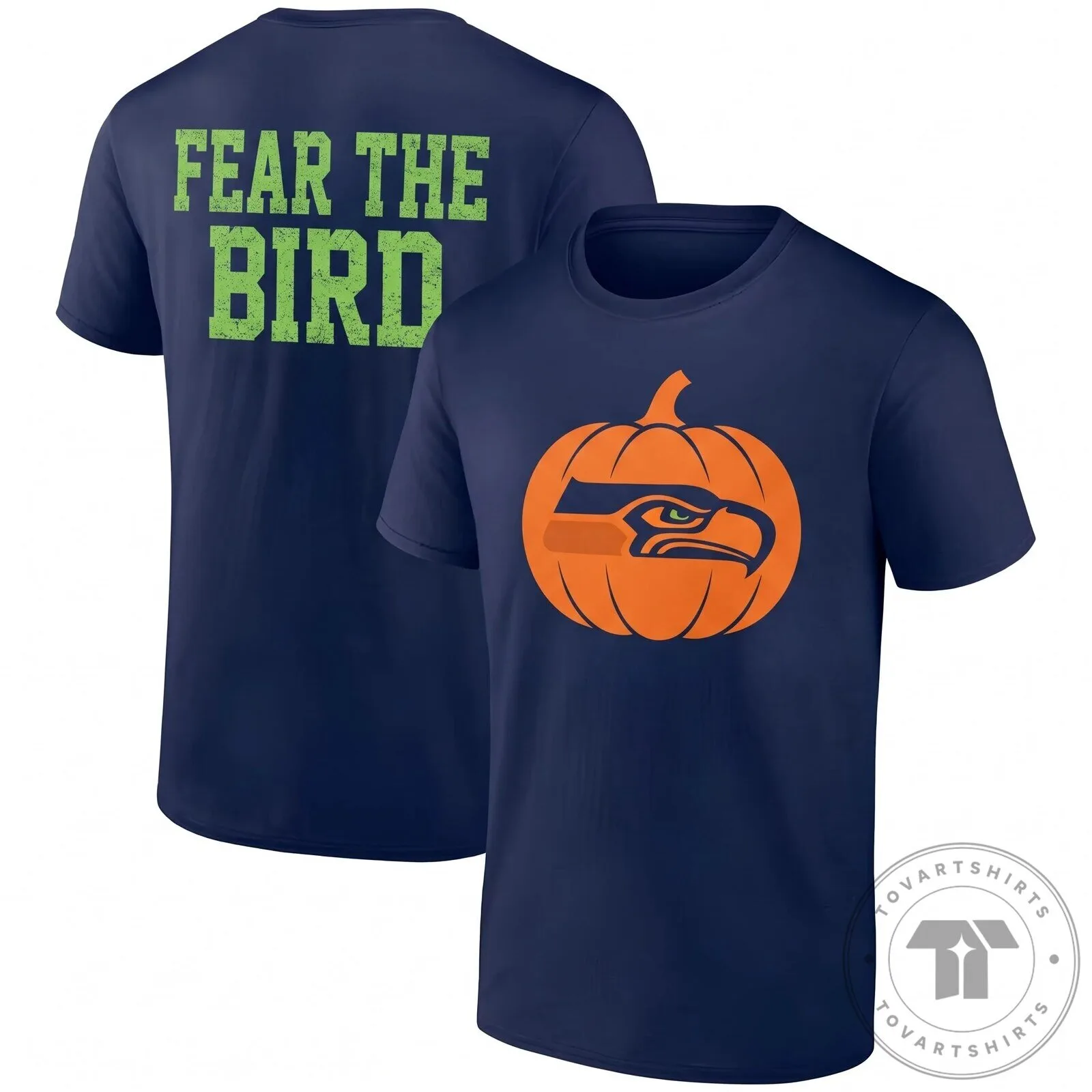 Black T-Shirt Featuring Seattle Seahawks Halloween Pumpkin Logo - Fear The Bird 12 Black T-Shirt Featuring Seattle Seahawks Halloween Pumpkin Logo - Fear The Bird