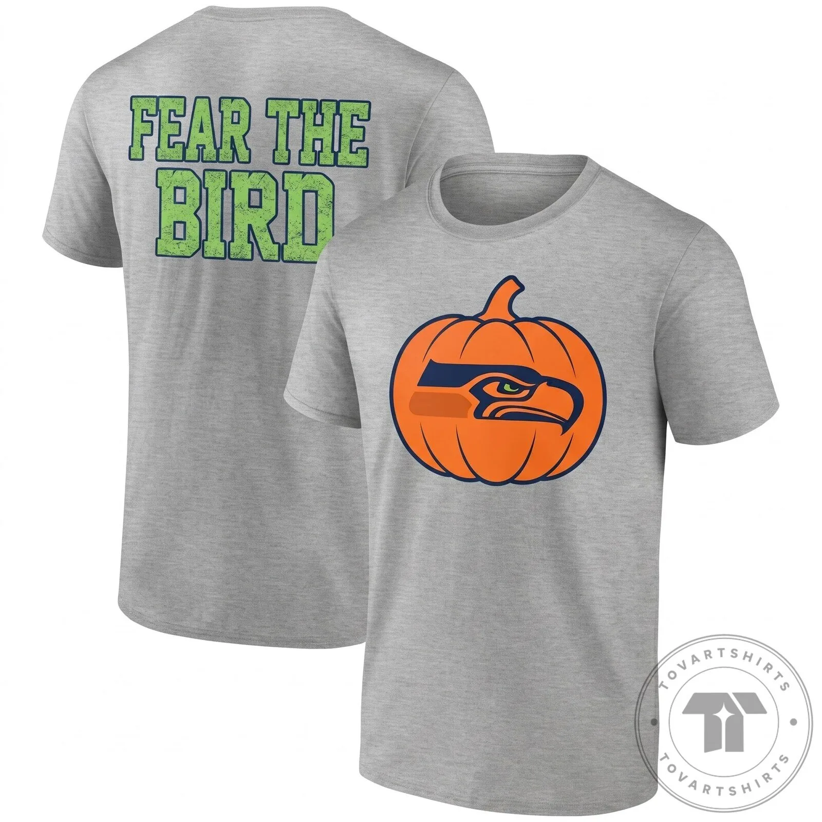 Black T-Shirt Featuring Seattle Seahawks Halloween Pumpkin Logo - Fear The Bird 13 Black T-Shirt Featuring Seattle Seahawks Halloween Pumpkin Logo - Fear The Bird
