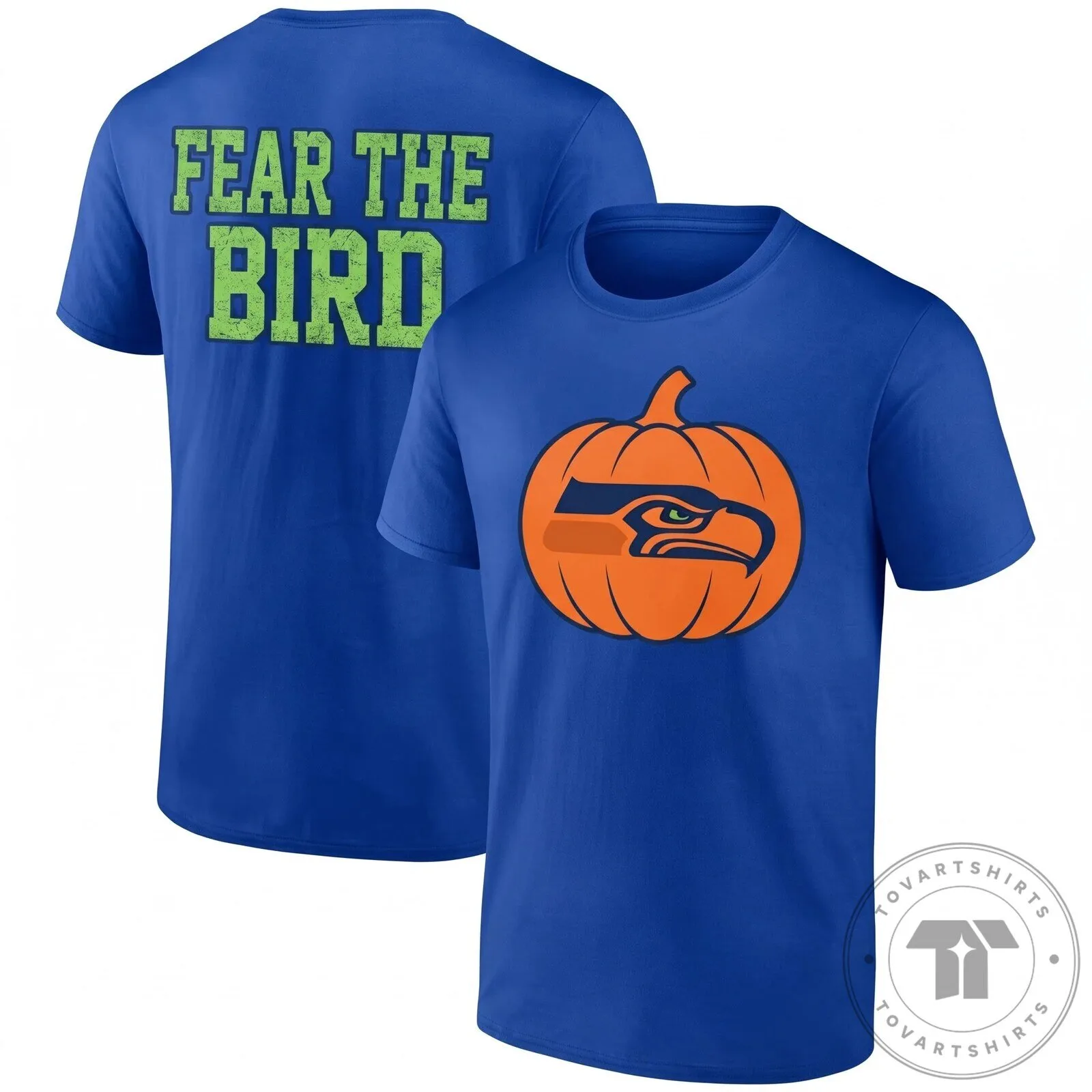 Black T-Shirt Featuring Seattle Seahawks Halloween Pumpkin Logo - Fear The Bird 14 Black T-Shirt Featuring Seattle Seahawks Halloween Pumpkin Logo - Fear The Bird