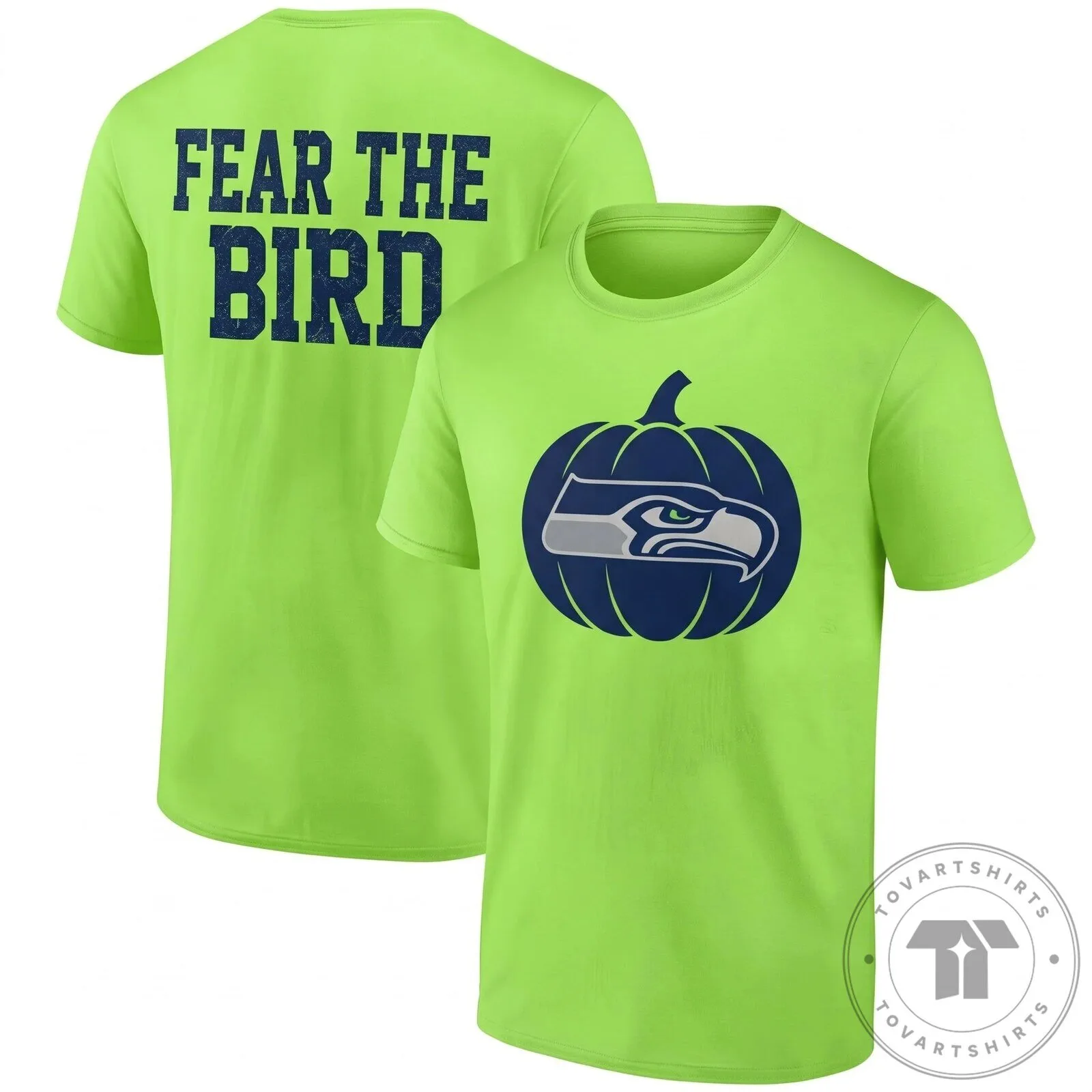 Black T-Shirt Featuring Seattle Seahawks Halloween Pumpkin Logo - Fear The Bird 15 Black T-Shirt Featuring Seattle Seahawks Halloween Pumpkin Logo - Fear The Bird