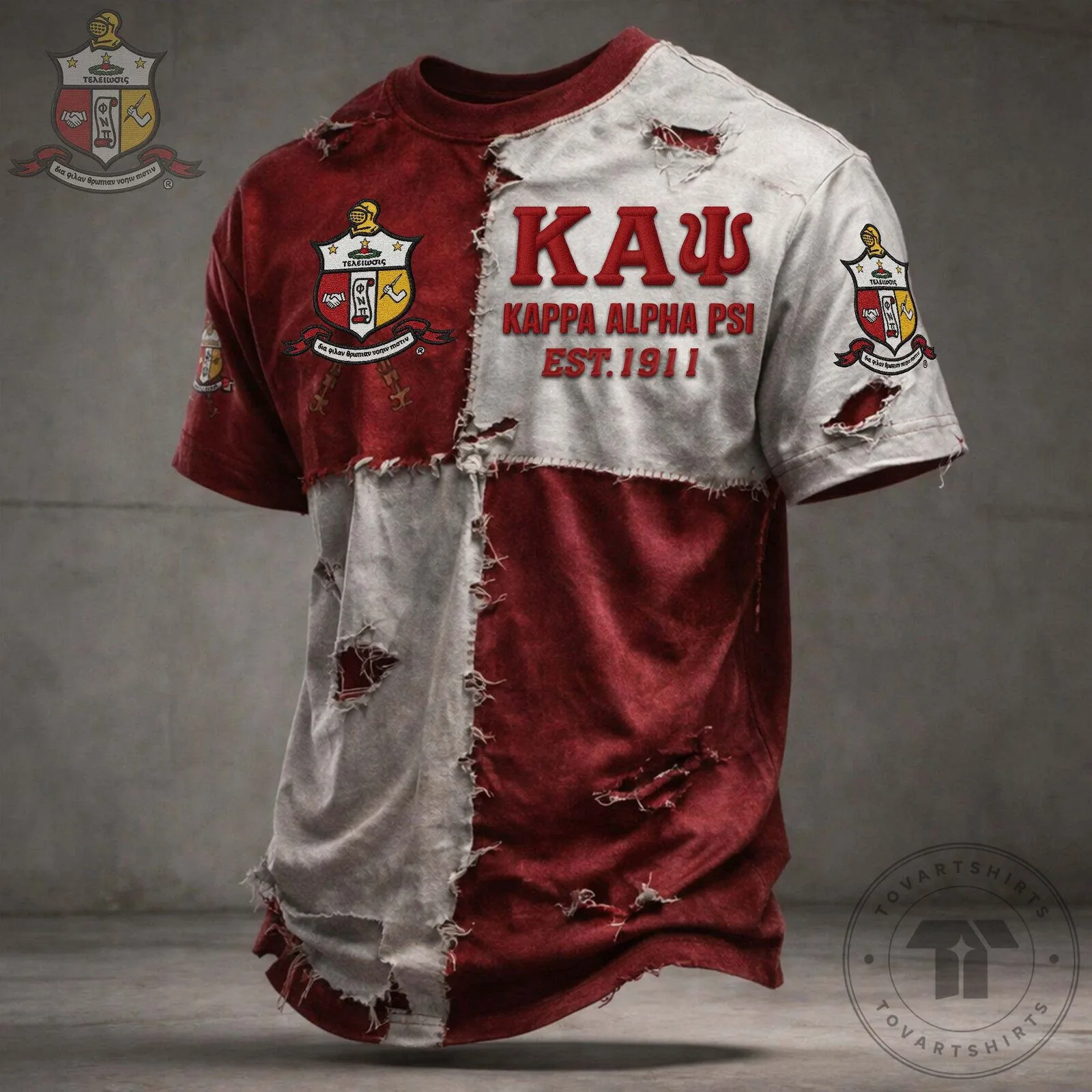 Kappa Alpha Psi Fraternity Distressed Style Red and White T-Shirt 5 Kappa Alpha Psi Fraternity Distressed Style Red and White T-Shirt