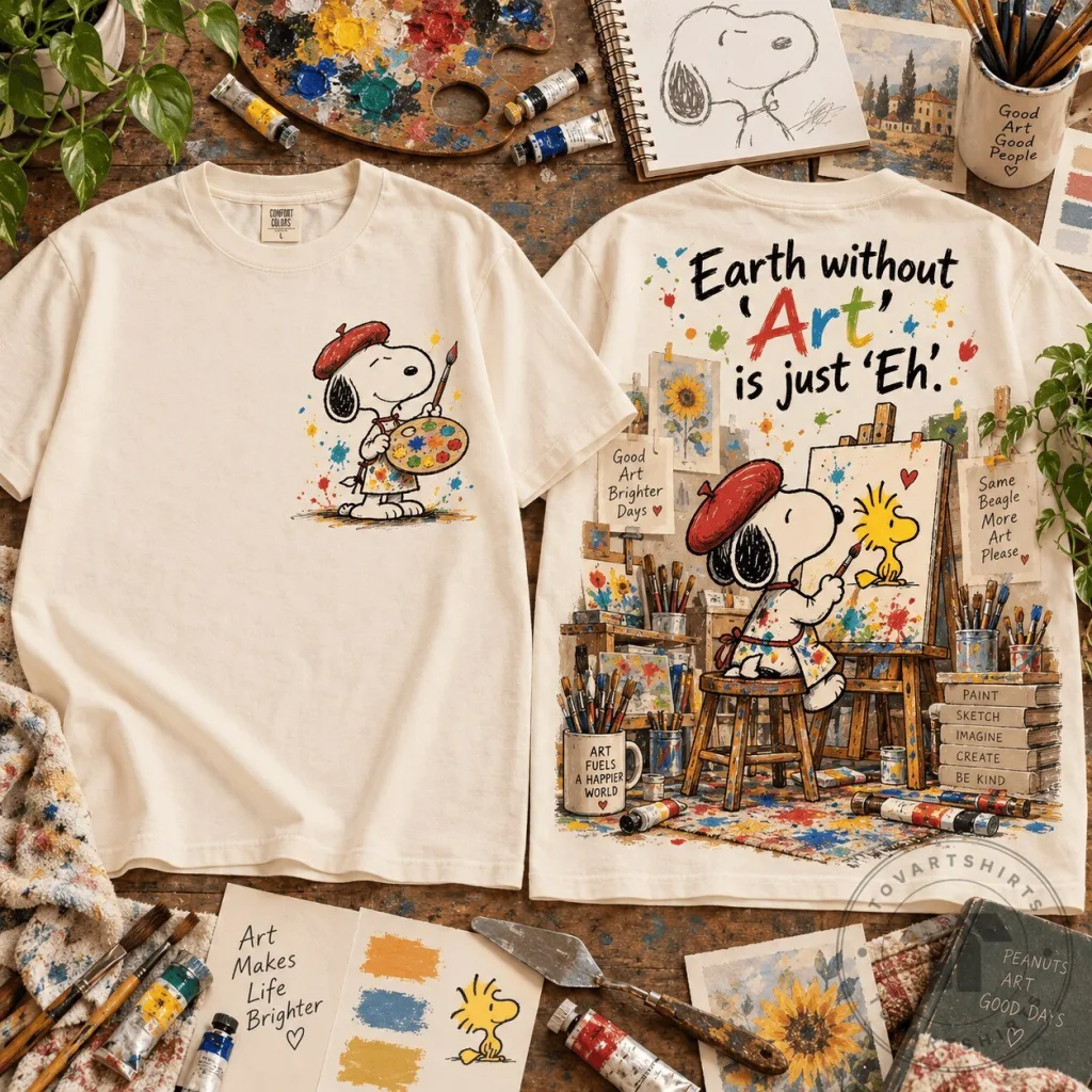 Snoopy Peanuts Artist Paint Your World Cream T-Shirt Snoopy Peanuts Artist Paint Your World Cream T-Shirt