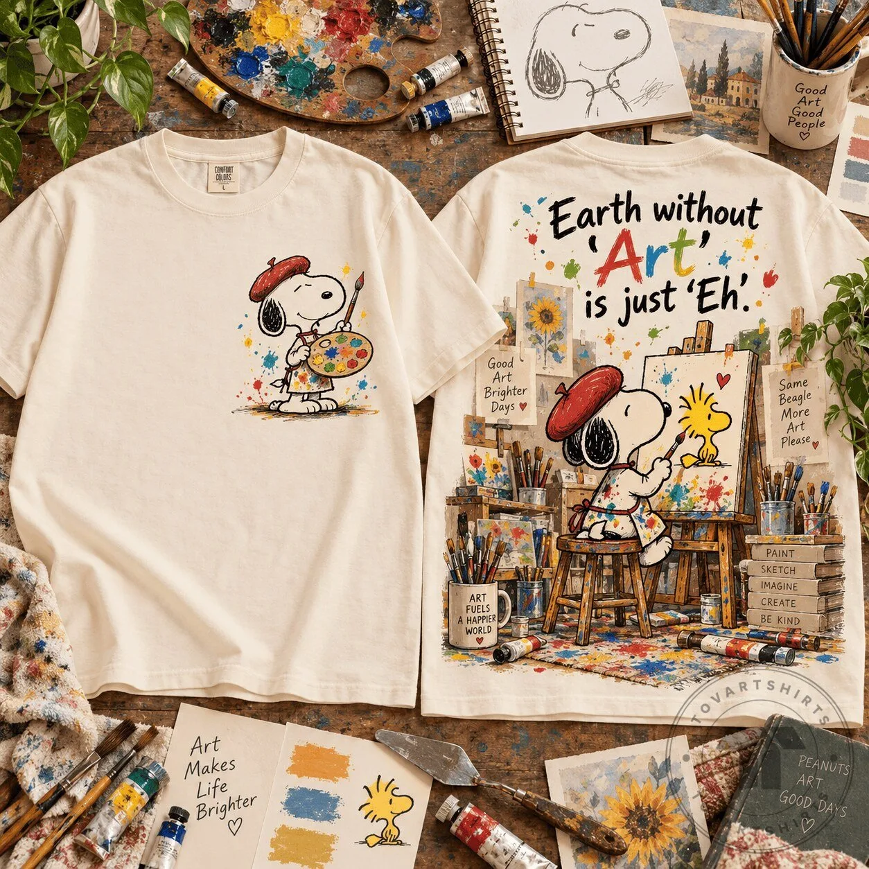 Snoopy Peanuts Artist Paint Your World Cream T-Shirt