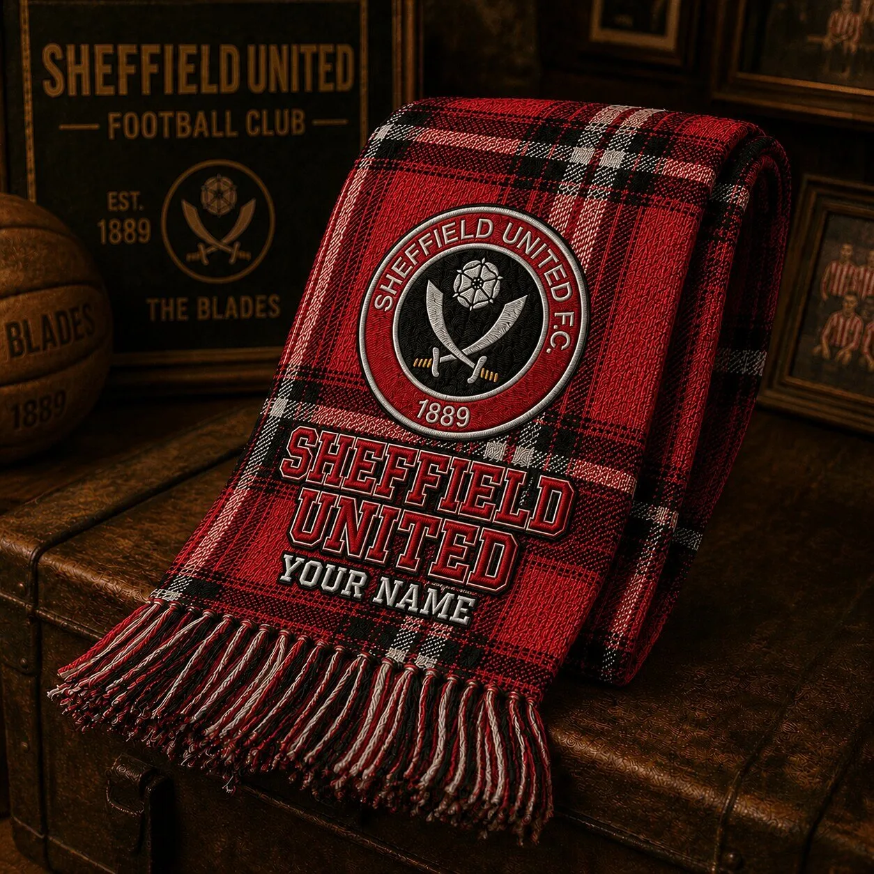 Sheffield United Football Club Personalized Red Plaid Fan Scarf