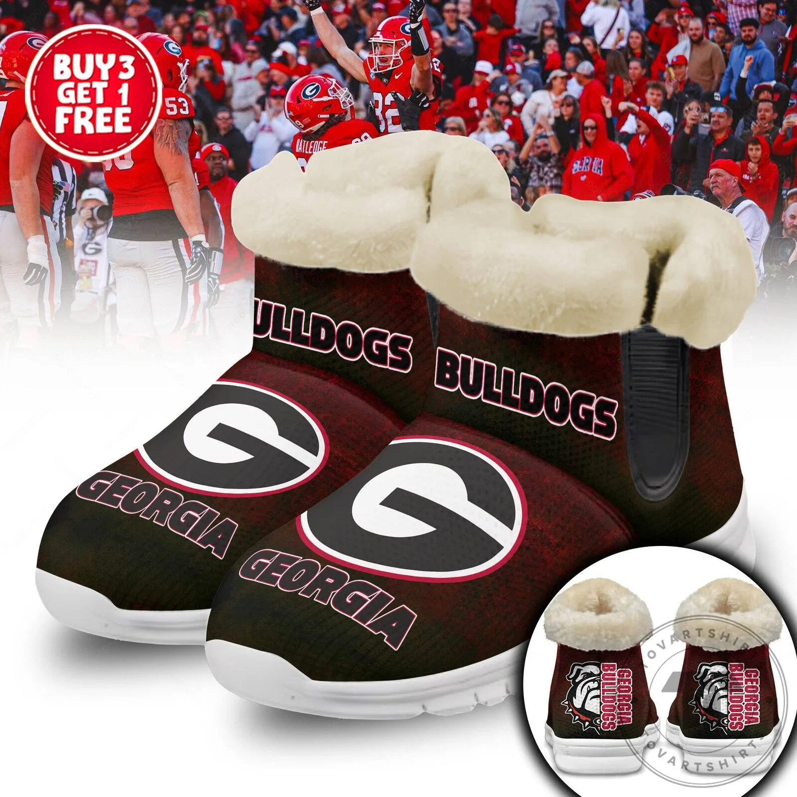 Georgia Bulldogs NCAA Team Logo Fur Lined Winter Boots