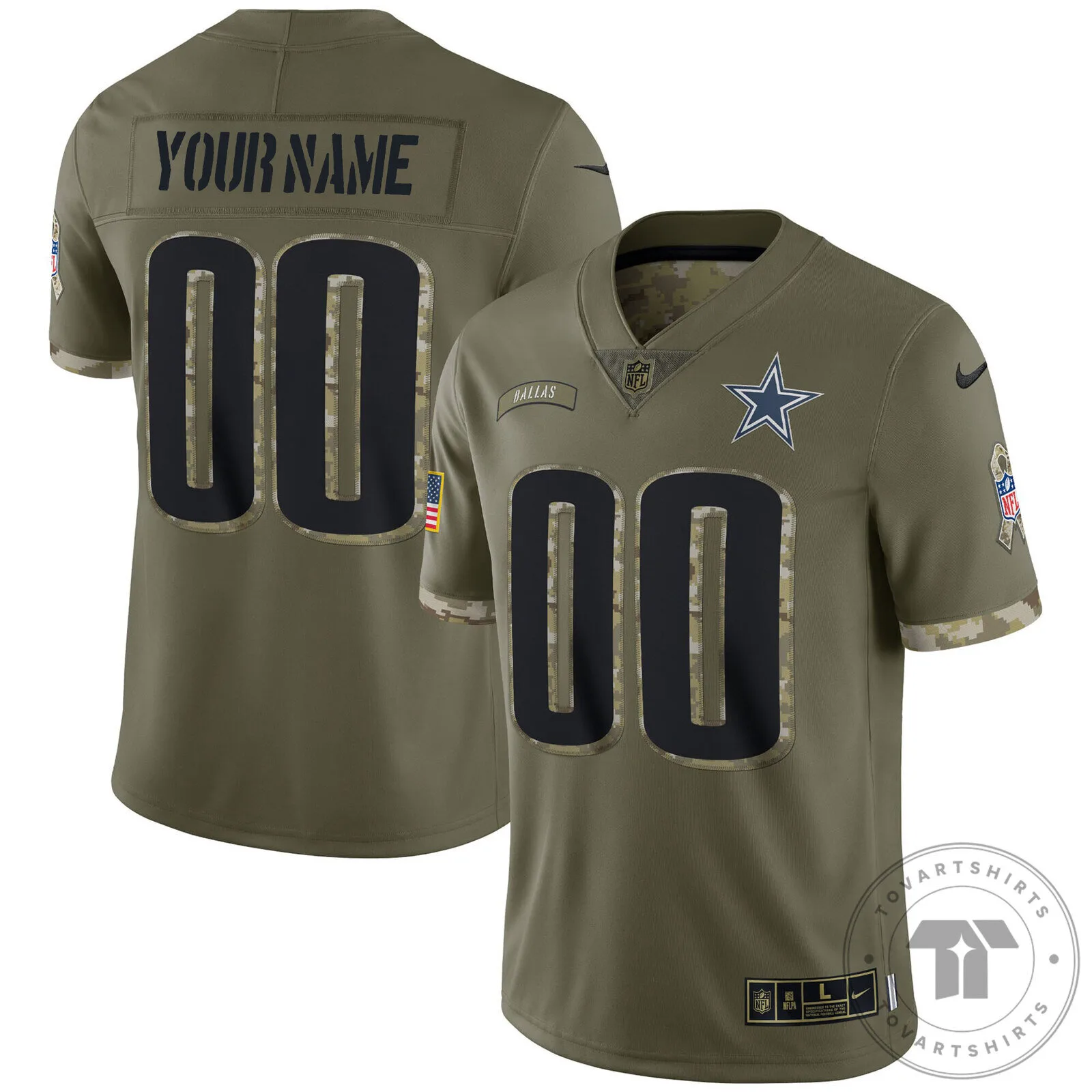 Custom Name and Number Football Jersey - Dallas Cowboys Salute To Service Edition