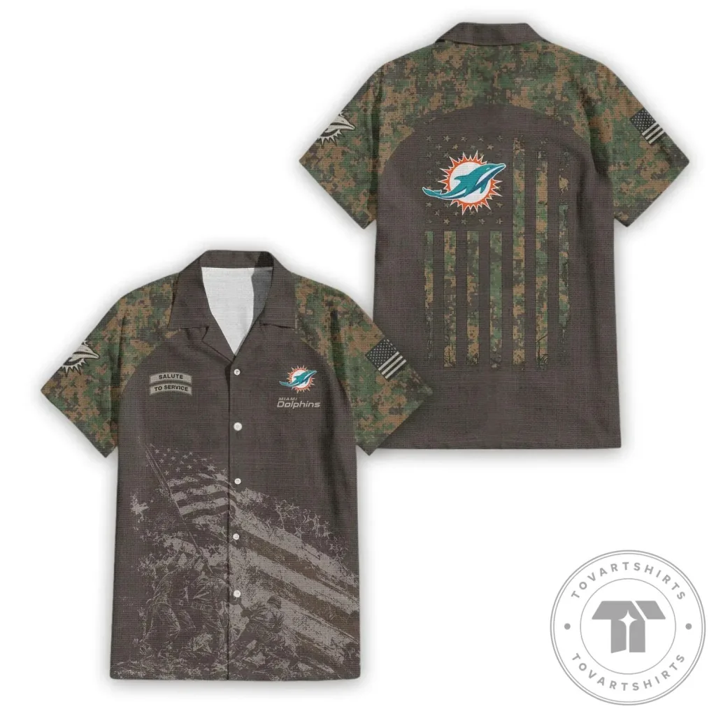 Hawaiian Shirt in Military Camouflage for Miami Dolphins Salute To Service Hawaiian Shirt in Military Camouflage for Miami Dolphins Salute To Service