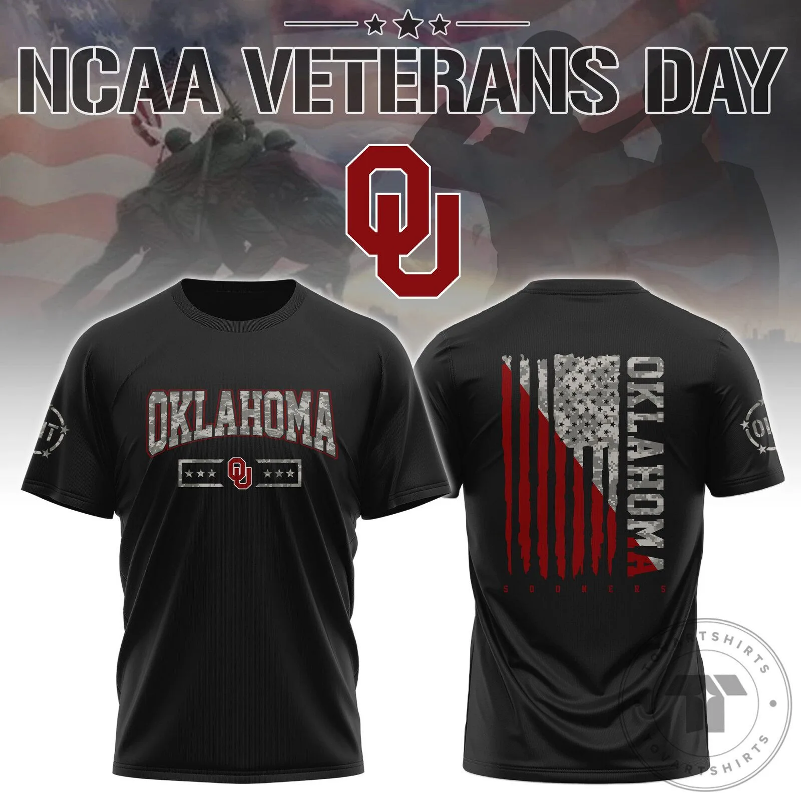 Oklahoma Sooners NCAA Veterans Day Distressed Flag Graphic T-Shirt