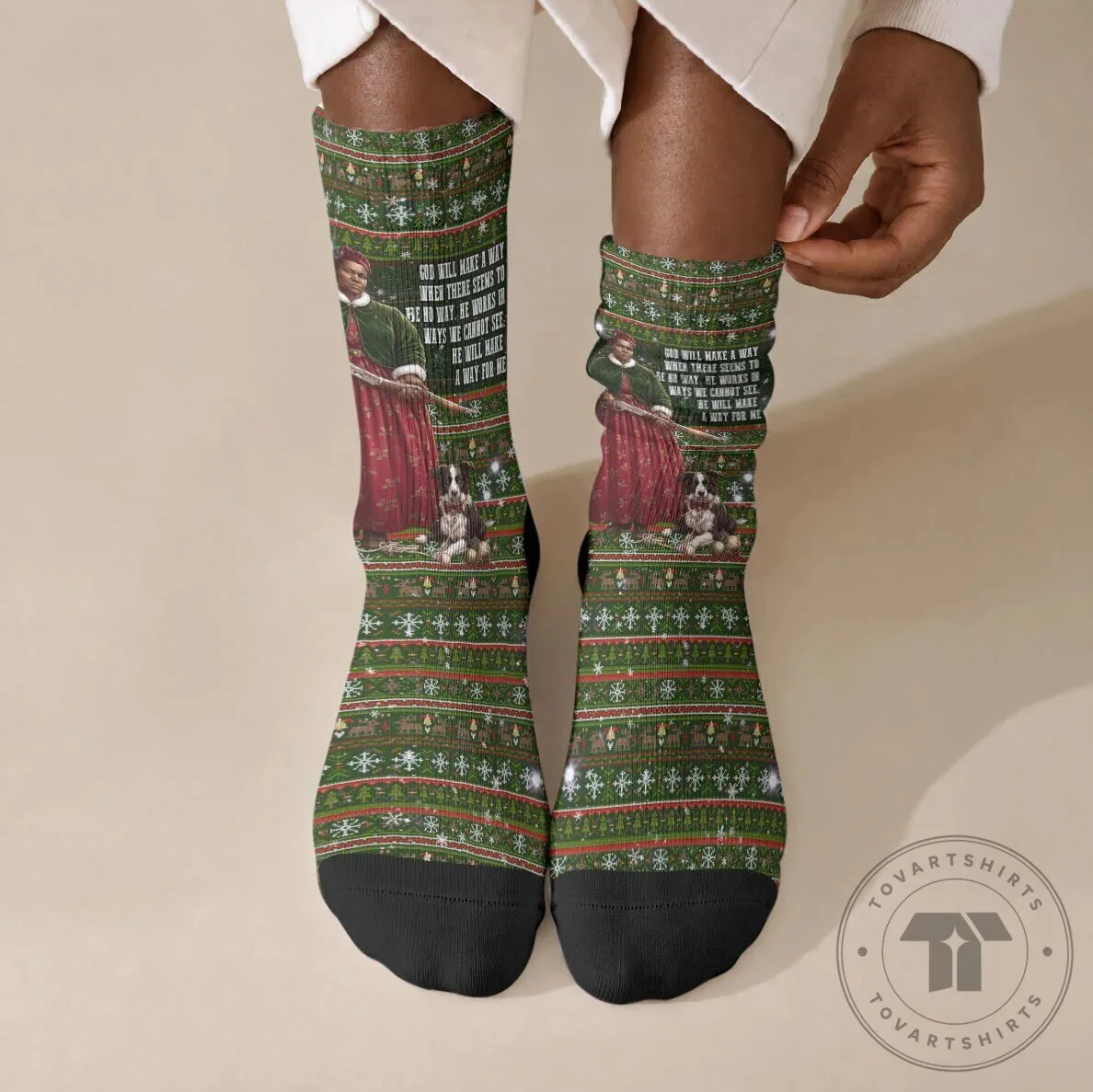 Stagecoach Mary Fields Christmas Crew Socks Old West Pioneer Vintage Holiday Art