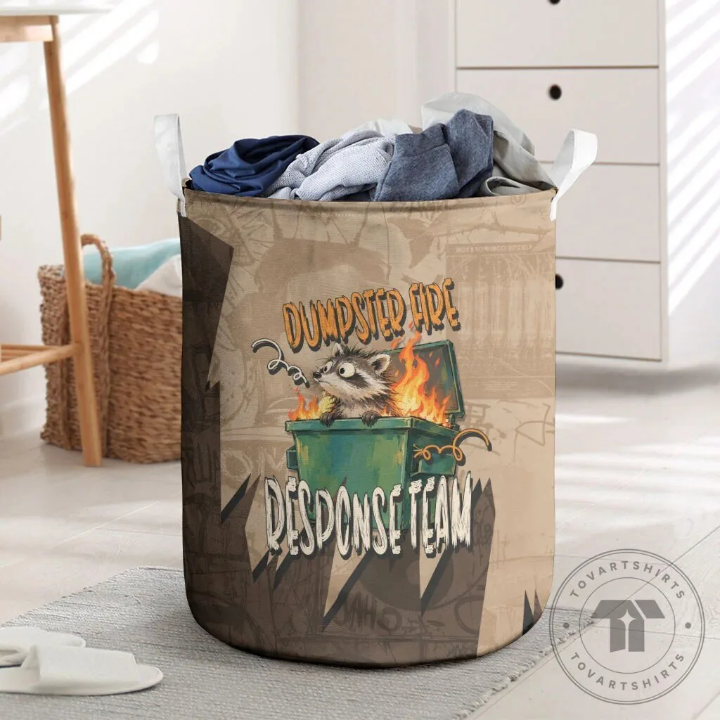 Dumpster Fire Response Team Funny Raccoon Cartoon Vintage Grunge Laundry Basket