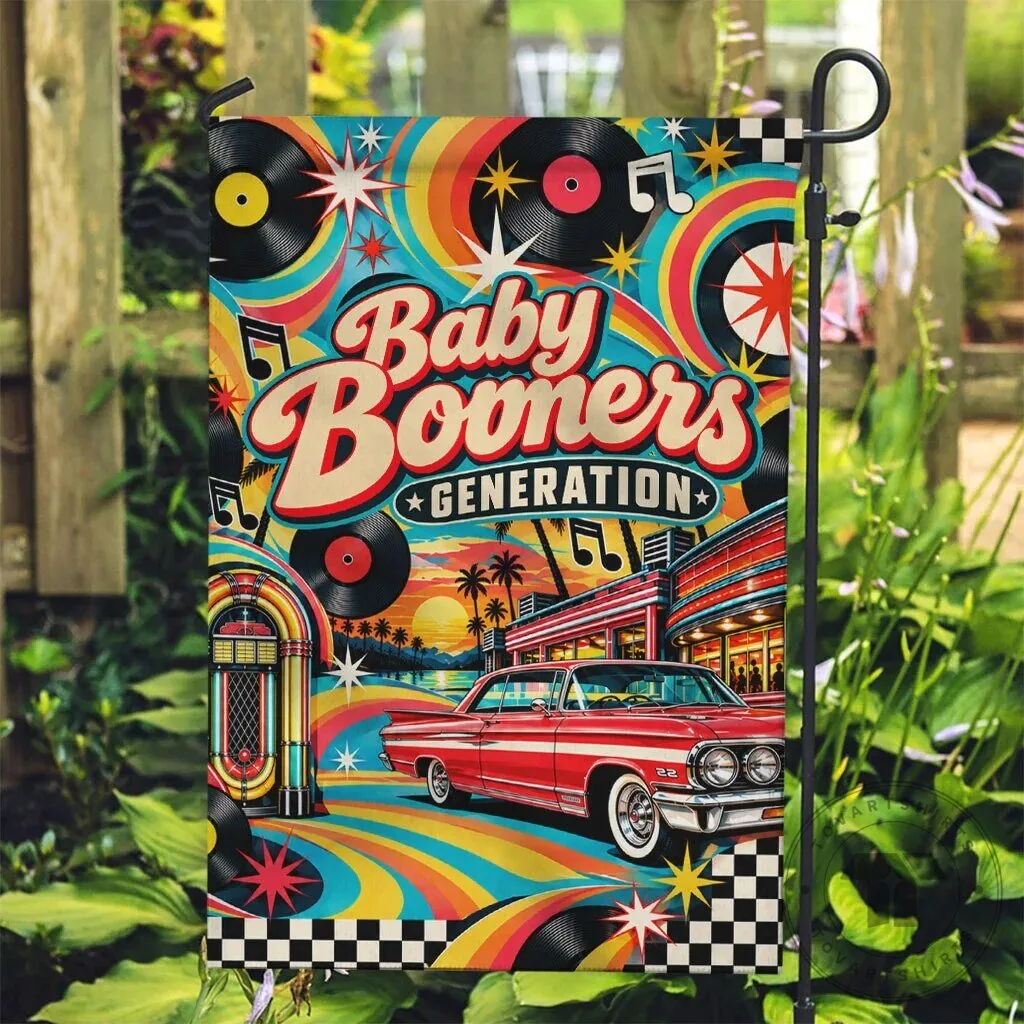 Baby Boomers Generation Vintage Retro Classic Car And Vinyl Records Nostalgia Flag – image 4 of 5