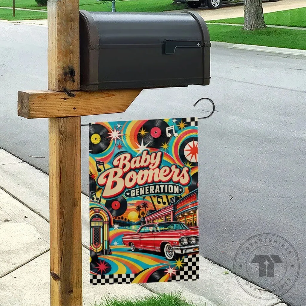 Baby Boomers Generation Vintage Retro Classic Car And Vinyl Records Nostalgia Flag – image 5 of 5