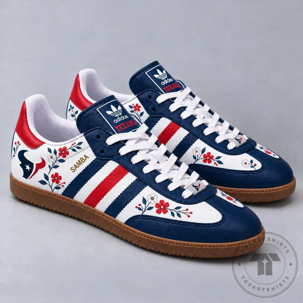 Houston Texans NFL Floral Game Day Samba Style Sneakers Houston Texans NFL Floral Game Day Samba Style Sneakers