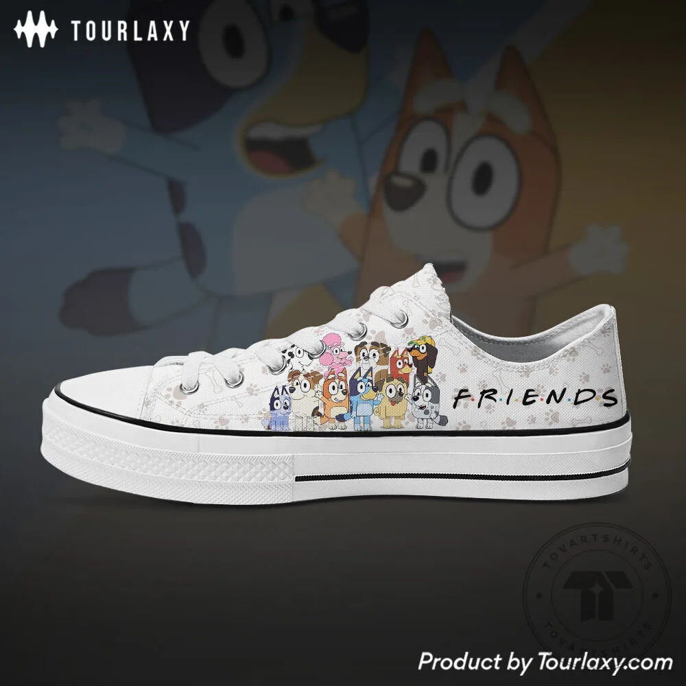 Bluey Friends Cartoon Characters White Low Top Canvas Shoes