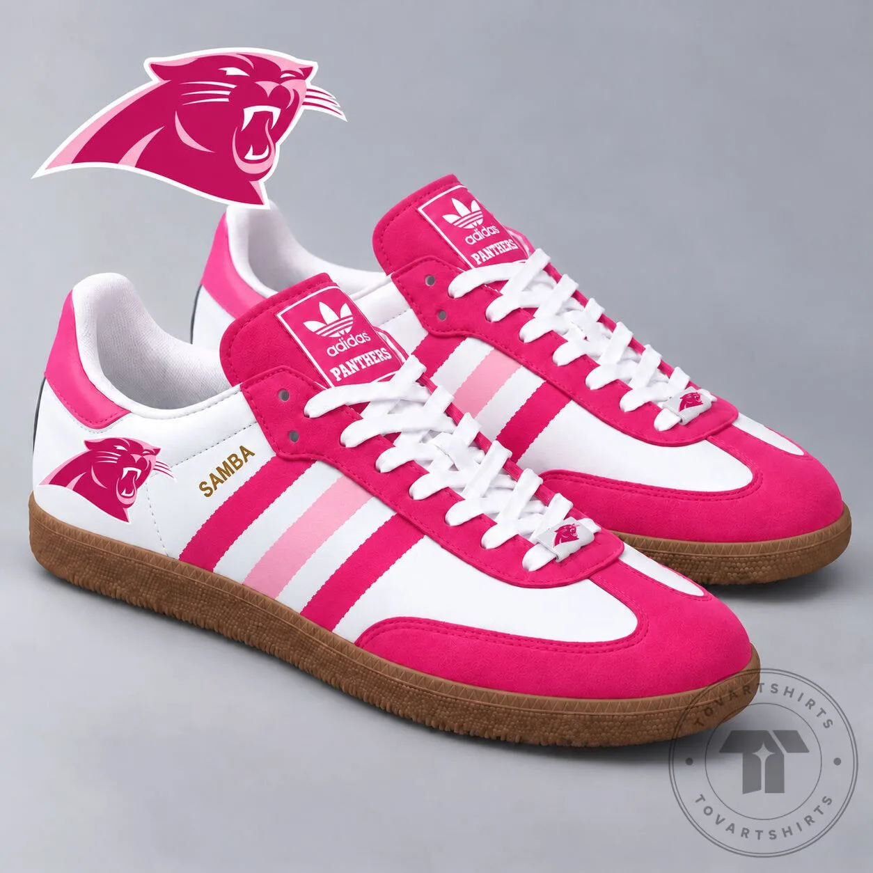 Carolina Panthers NFL Breast Cancer Awareness Pink and White Samba Shoes