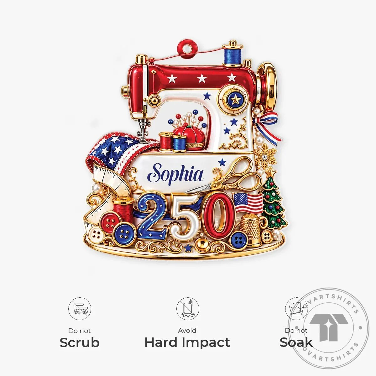 Personalized USA 250th Anniversary Sewing Machine Christmas Tree Ornament 14 Personalized USA 250th Anniversary Sewing Machine Christmas Tree Ornament