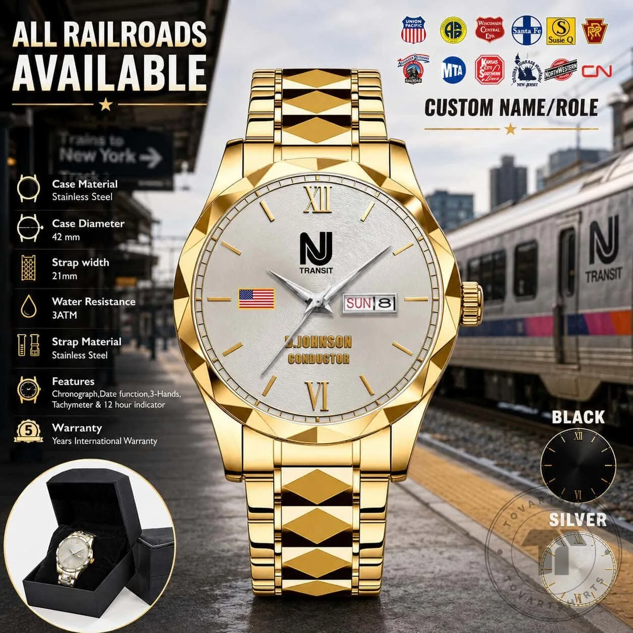 Union Pacific Railroad Conductor Custom Name Stainless Steel Watch 14 Union Pacific Railroad Conductor Custom Name Stainless Steel Watch