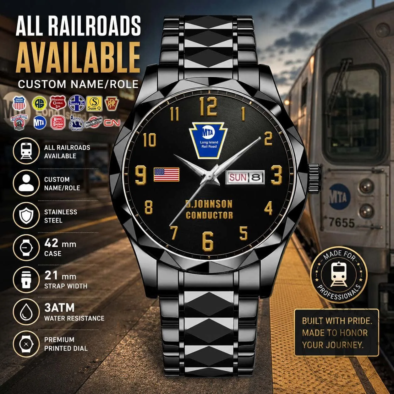 Union Pacific Railroad Conductor Custom Name Stainless Steel Watch 16 Union Pacific Railroad Conductor Custom Name Stainless Steel Watch