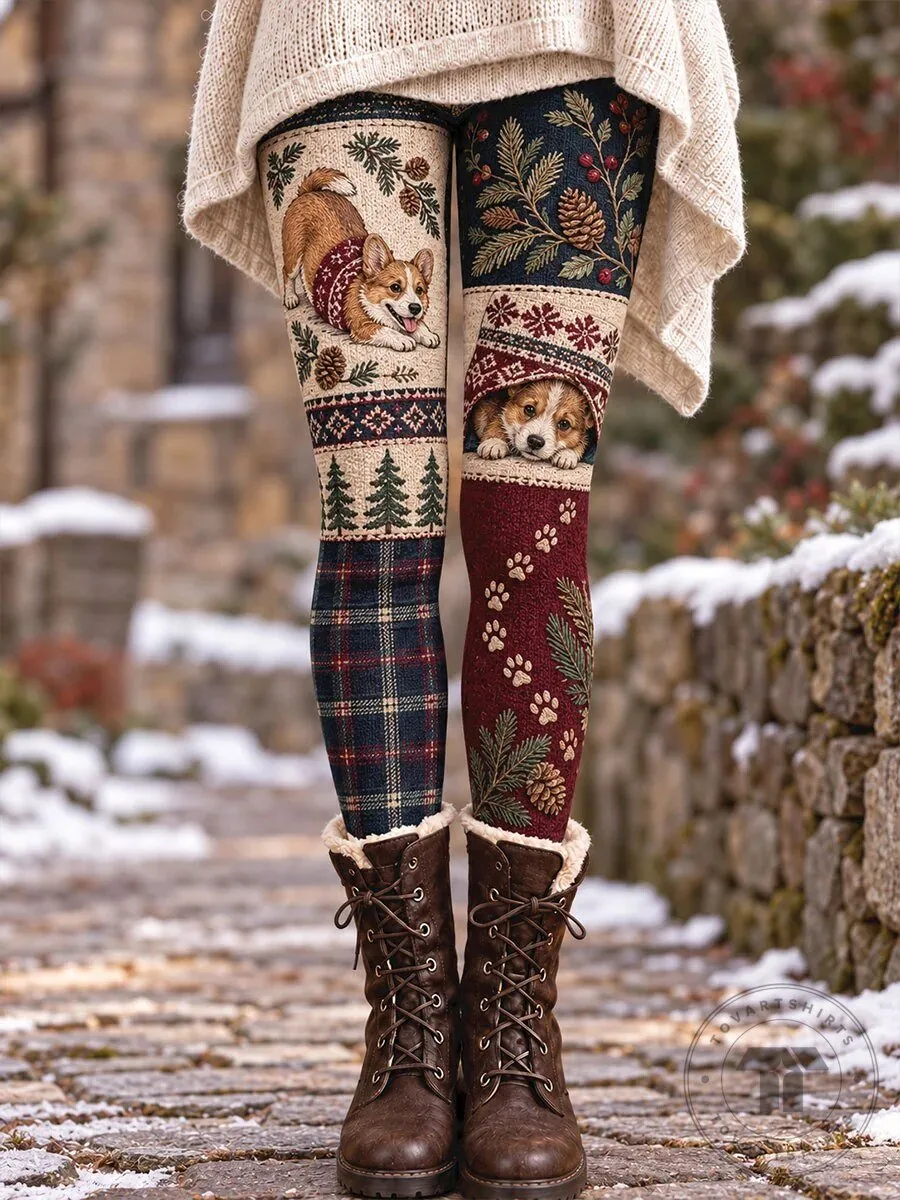 Cute Corgi Dog Winter Holiday Pattern Women's Cozy Leggings