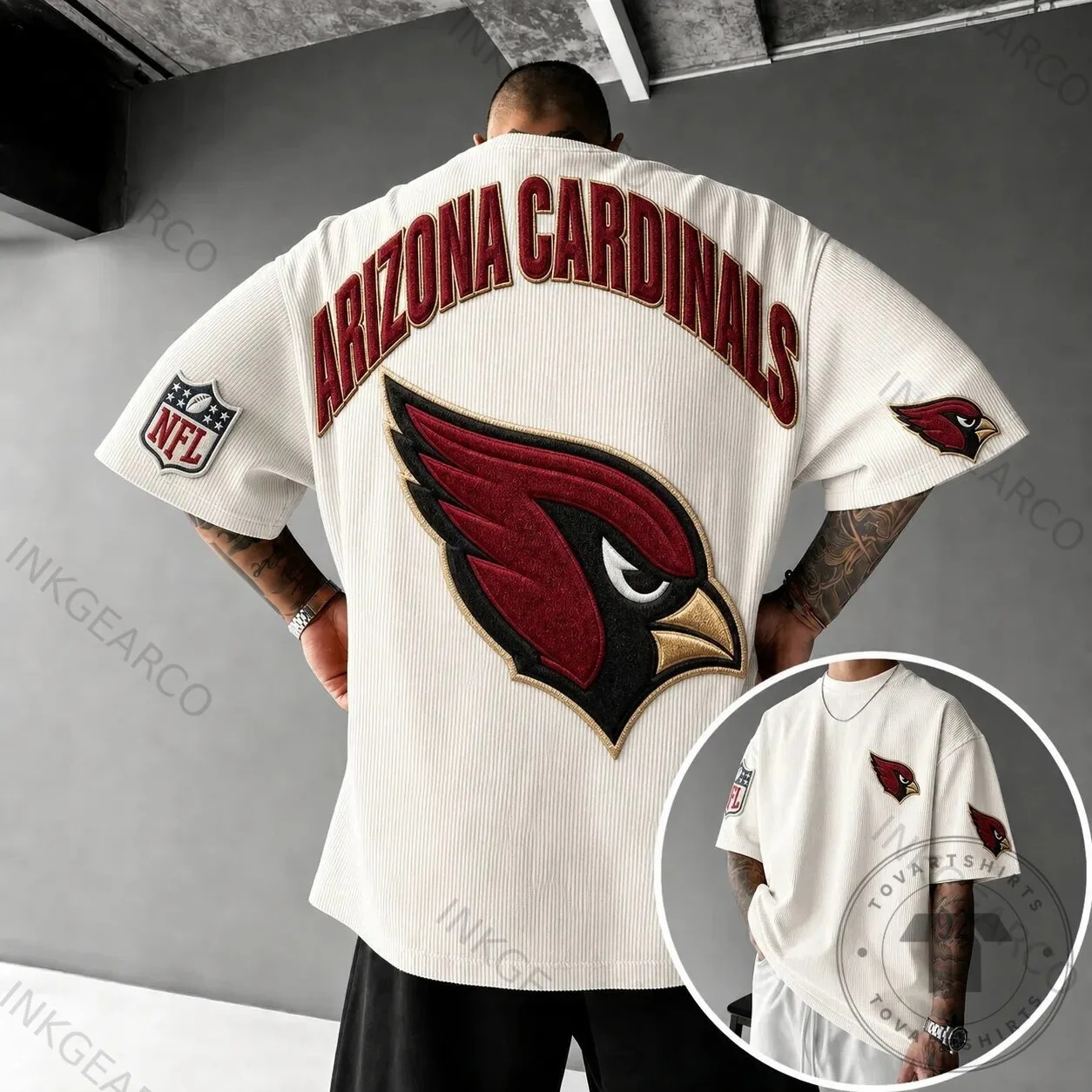 Arizona Cardinals NFL Embroidered Logo Oversized Short-Sleeve T-Shirt 2 Arizona Cardinals NFL Embroidered Logo Oversized Short-Sleeve T-Shirt