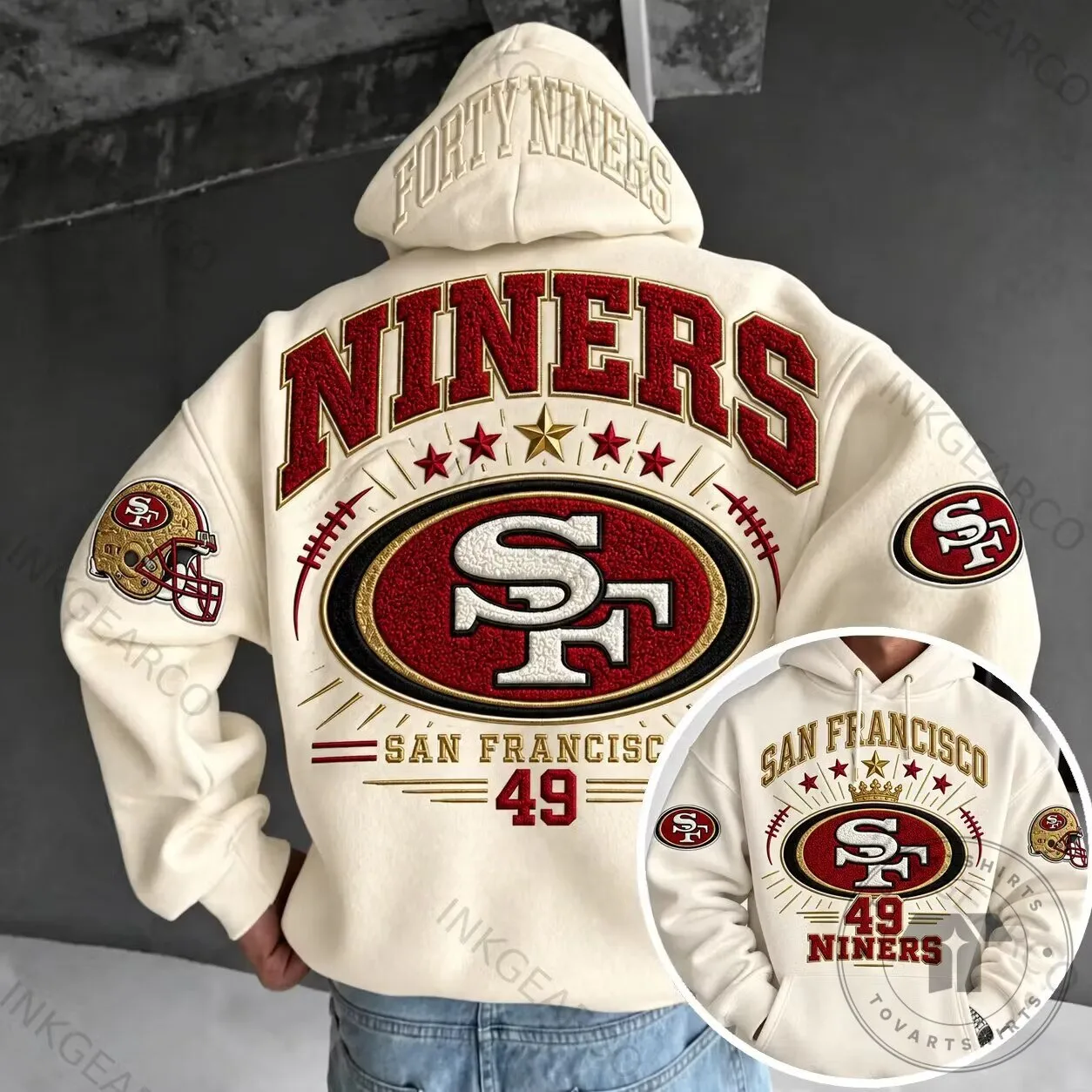 San Francisco 49ers Football Team Logo Cream White Fan Hoodie 1 San Francisco 49ers Football Team Logo Cream White Fan Hoodie
