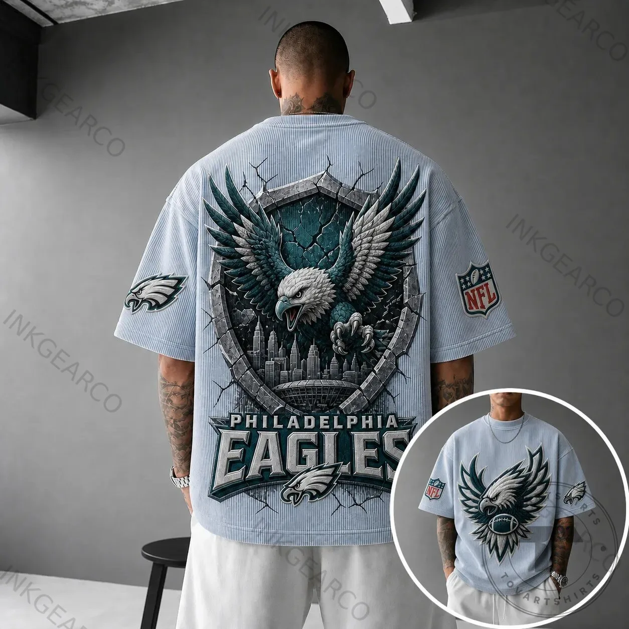Philadelphia Eagles Football Team Logo Striped Short-Sleeve T-Shirt for Men 5 Philadelphia Eagles Football Team Logo Striped Short-Sleeve T-Shirt for Men