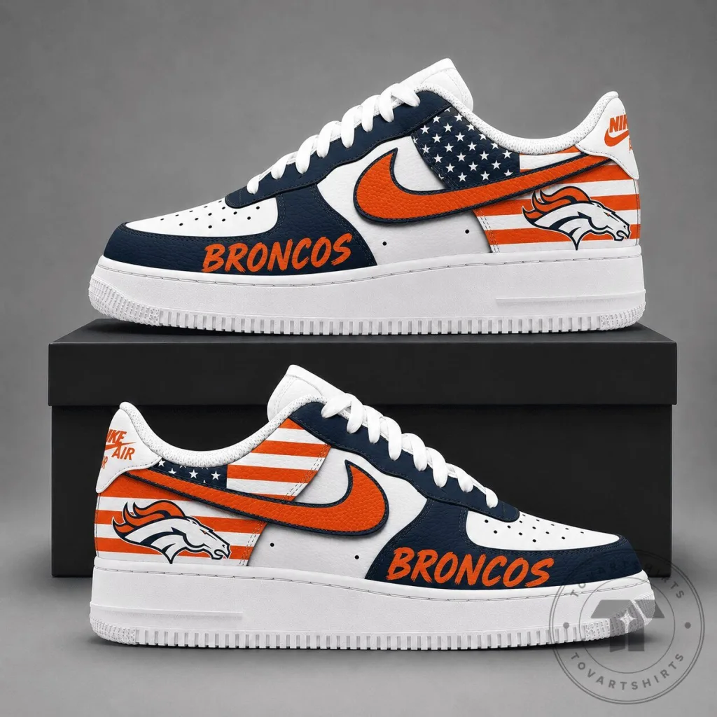 Denver Broncos American Flag Custom Design Premium Sneakers Denver Broncos American Flag Custom Design Premium Sneakers