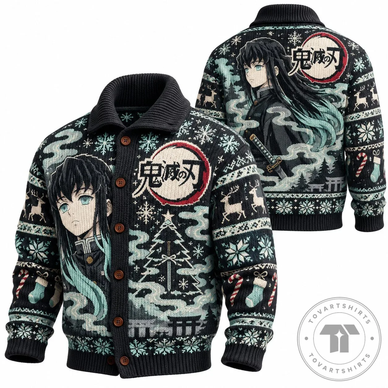Demon Slayer Muichiro Tokito Anime Christmas Knitted Cardigan Sweater