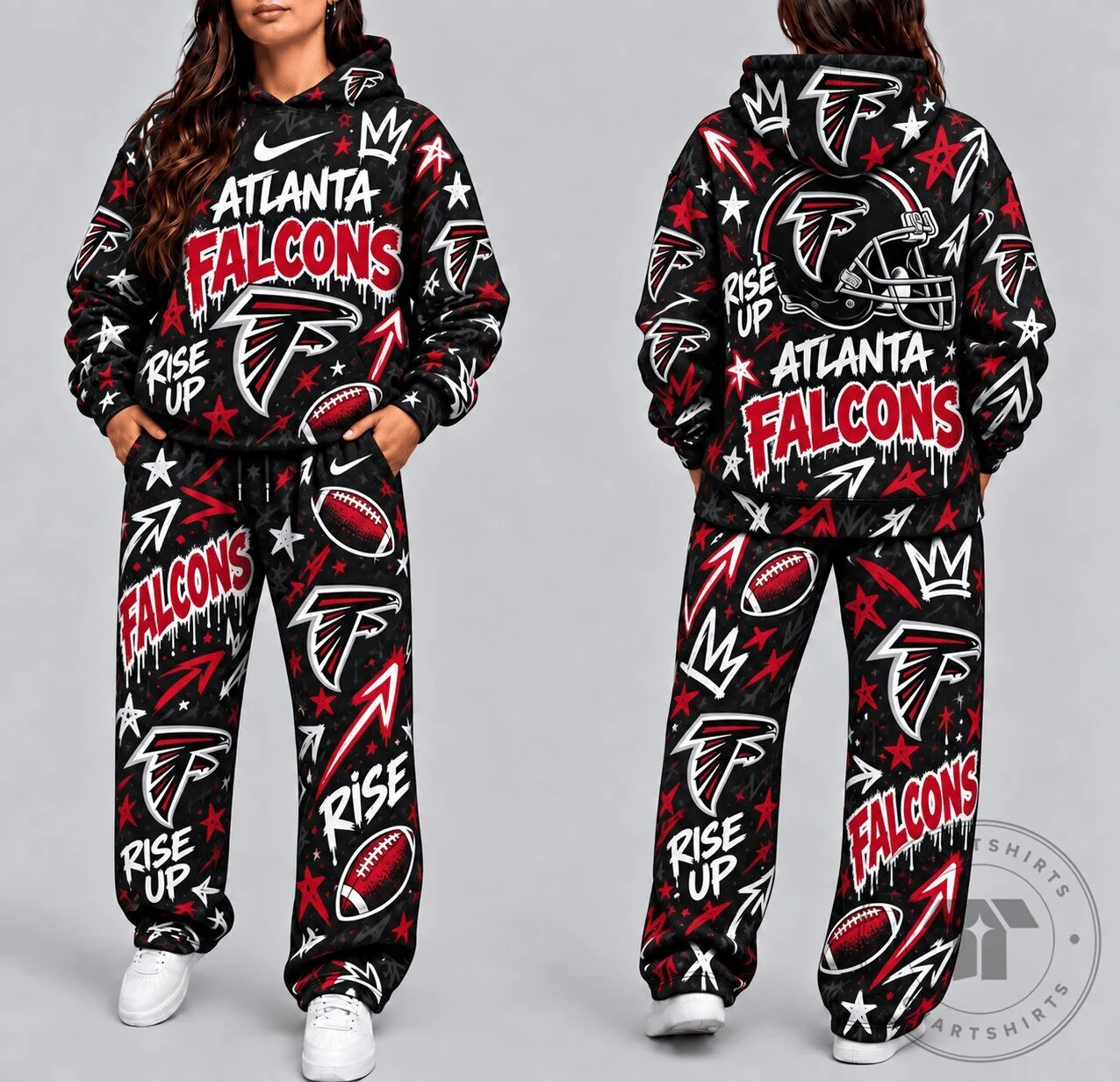 Atlanta Falcons NFL Football Team Graffiti Style Black Hoodie for Women