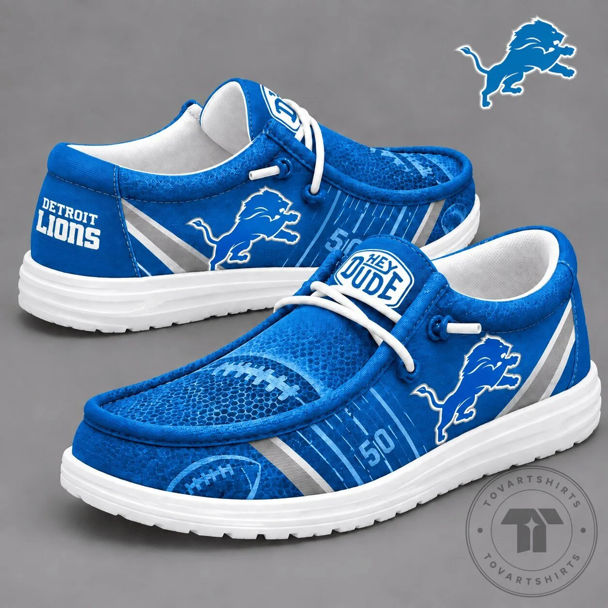 Detroit Lions NFL Team Football Pattern Blue Casual Loafer Shoes for Men