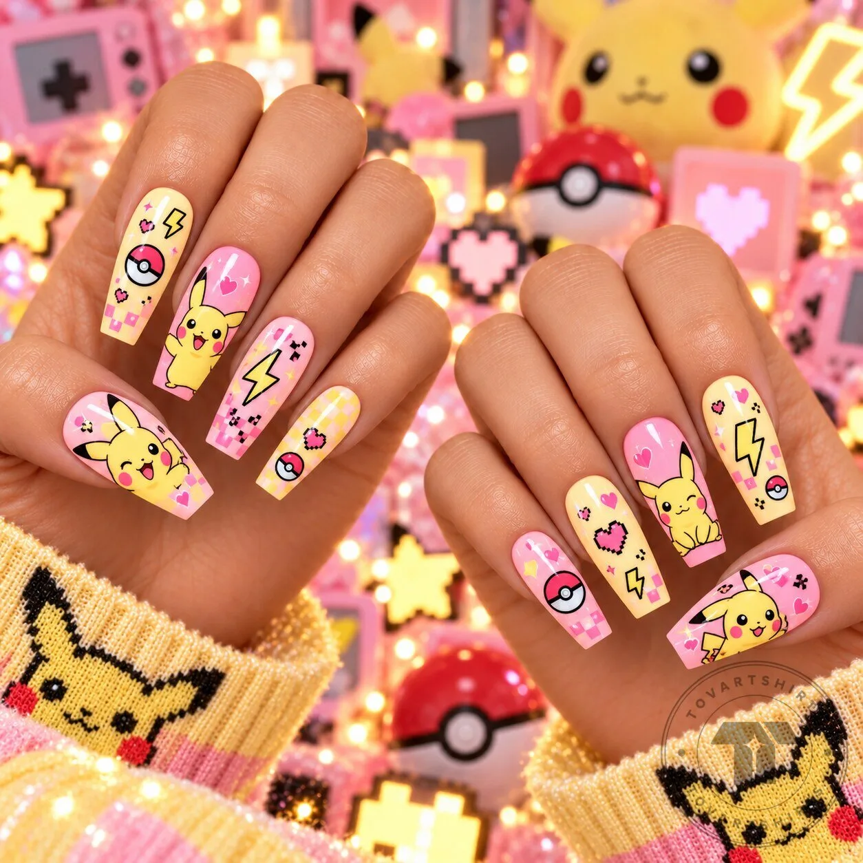 Pikachu Pastel Kawaii Press-On Nails Set for Pokémon Fans