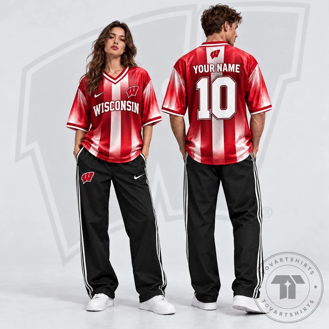 Wisconsin Badgers Personalized Red and White Striped Football Jersey 2 Wisconsin Badgers Personalized Red and White Striped Football Jersey