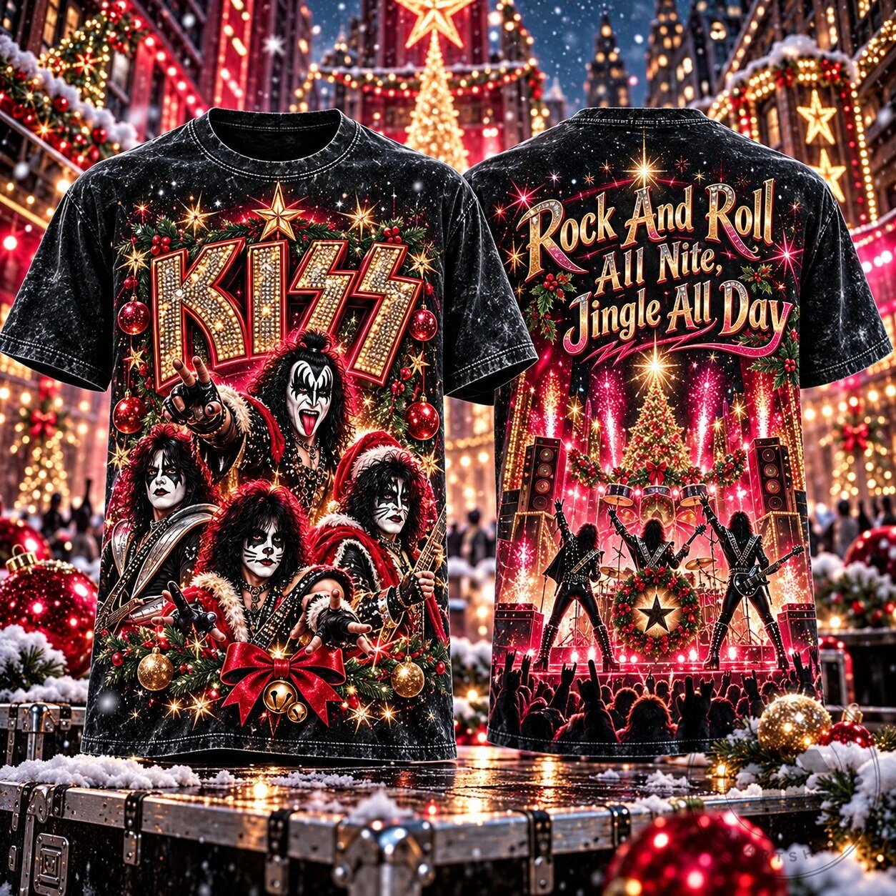 Kiss Rock And Roll All Nite Jingle All Day Christmas Holiday T-Shirt