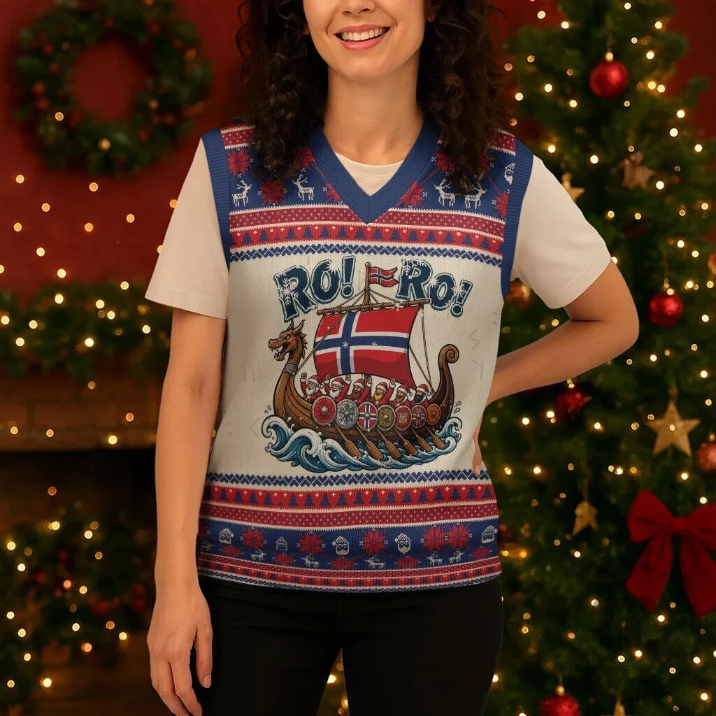 Viking Santa Claus Christmas Knitted Vest Ro Ro Ro Norwegian Flag Holiday Sweater 12 Viking Santa Claus Christmas Knitted Vest Ro Ro Ro Norwegian Flag Holiday Sweater