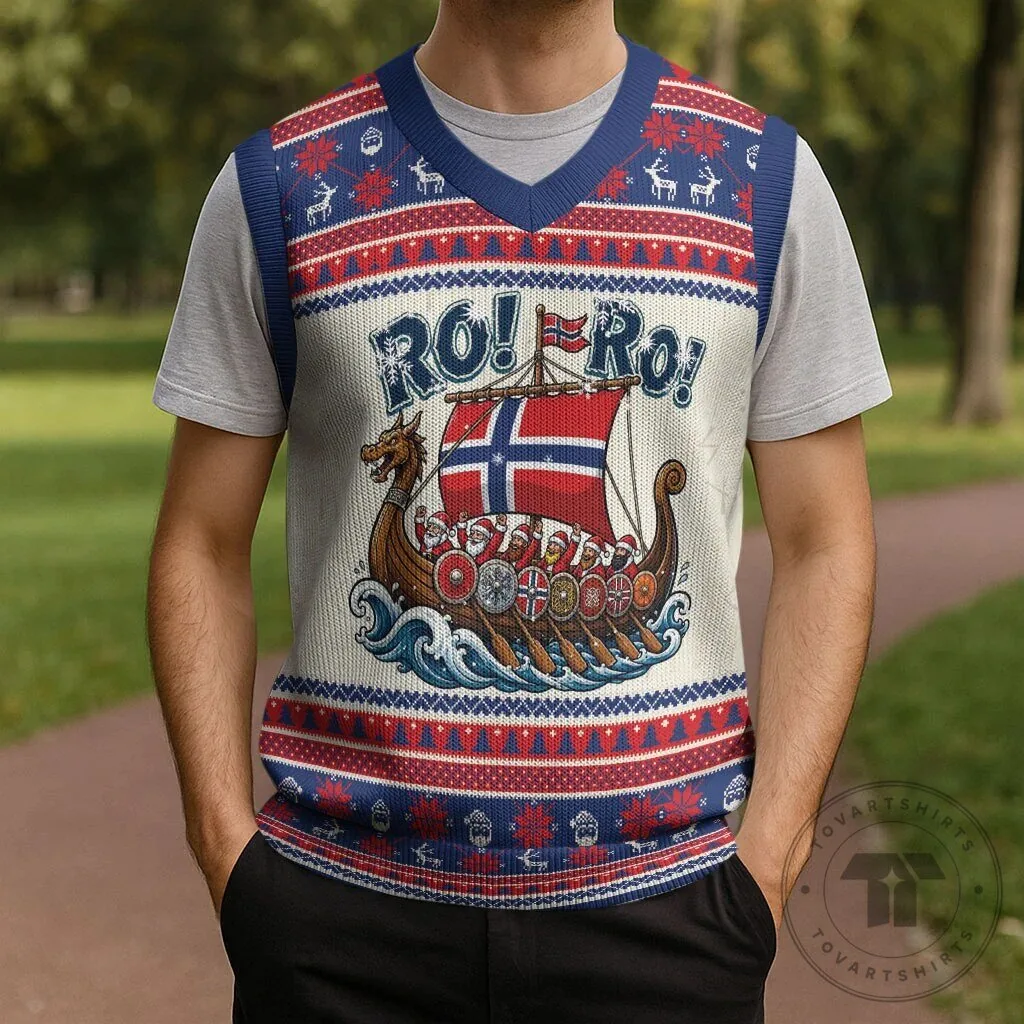 Viking Santa Claus Christmas Knitted Vest Ro Ro Ro Norwegian Flag Holiday Sweater 13 Viking Santa Claus Christmas Knitted Vest Ro Ro Ro Norwegian Flag Holiday Sweater