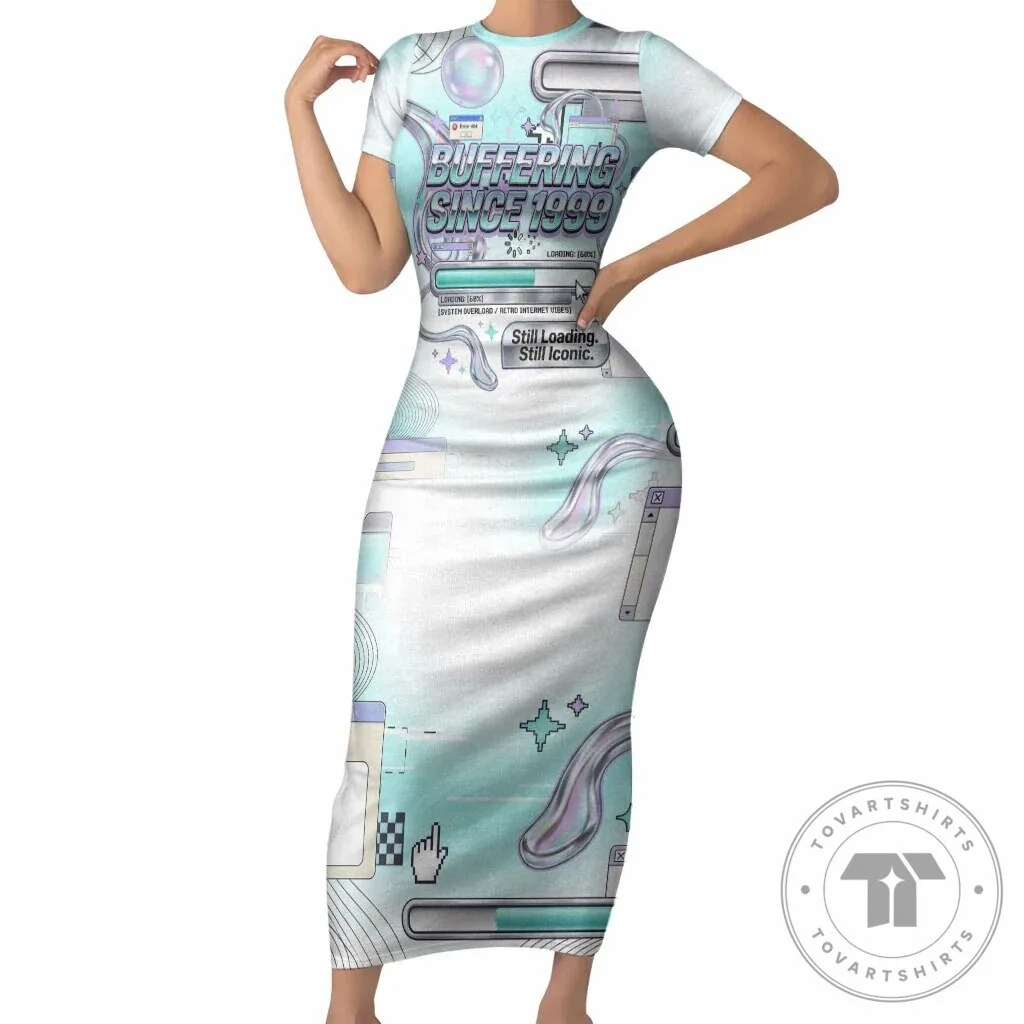 Buffering Since 1999 Retro Internet Vibes Y2K Aesthetic Bodycon Dress
