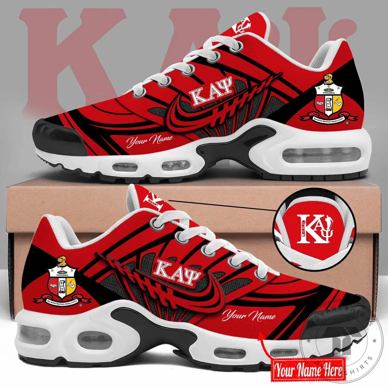Kappa Alpha Psi Fraternity Red Black Custom Name Air Cushion Shoes