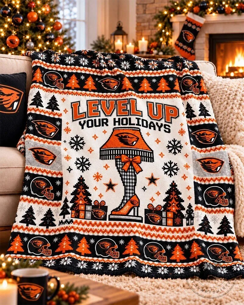 Oregon State Beavers Level Up Your Holidays Christmas Flannel Blanket