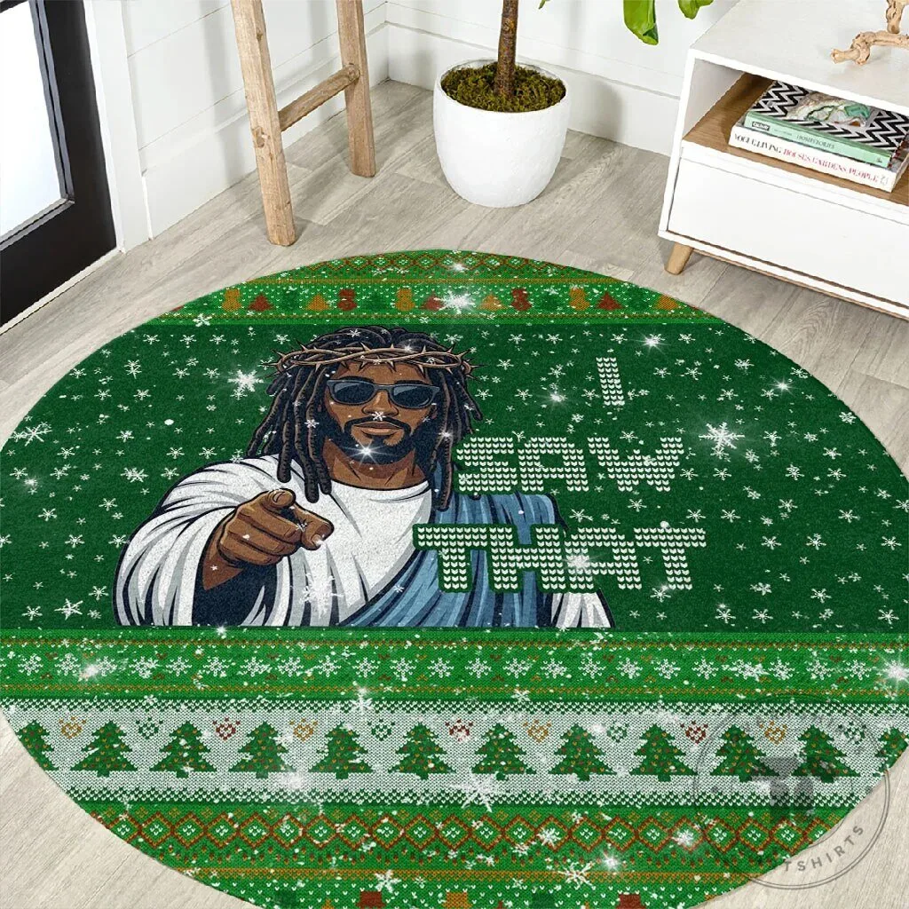 Black Jesus I Saw That Christmas Holiday Round Doormat
