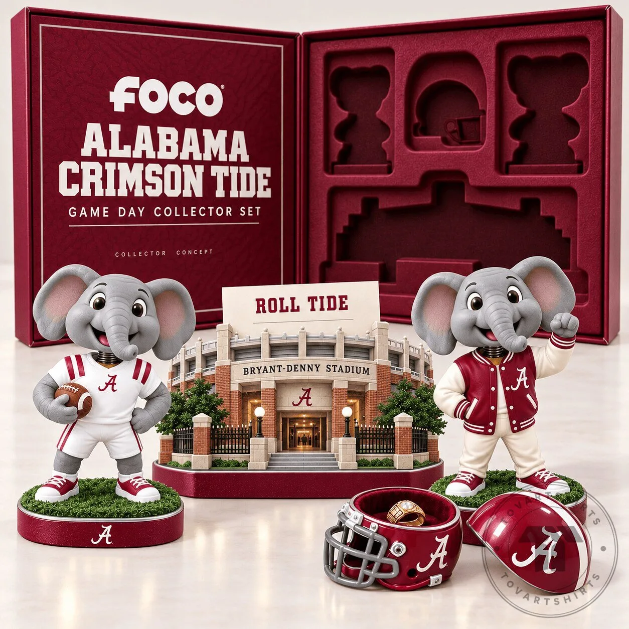 Alabama Crimson Tide Big Al Mascot Bryant-Denny Stadium Collectible Figurine Set 3 Alabama Crimson Tide Big Al Mascot Bryant-Denny Stadium Collectible Figurine Set