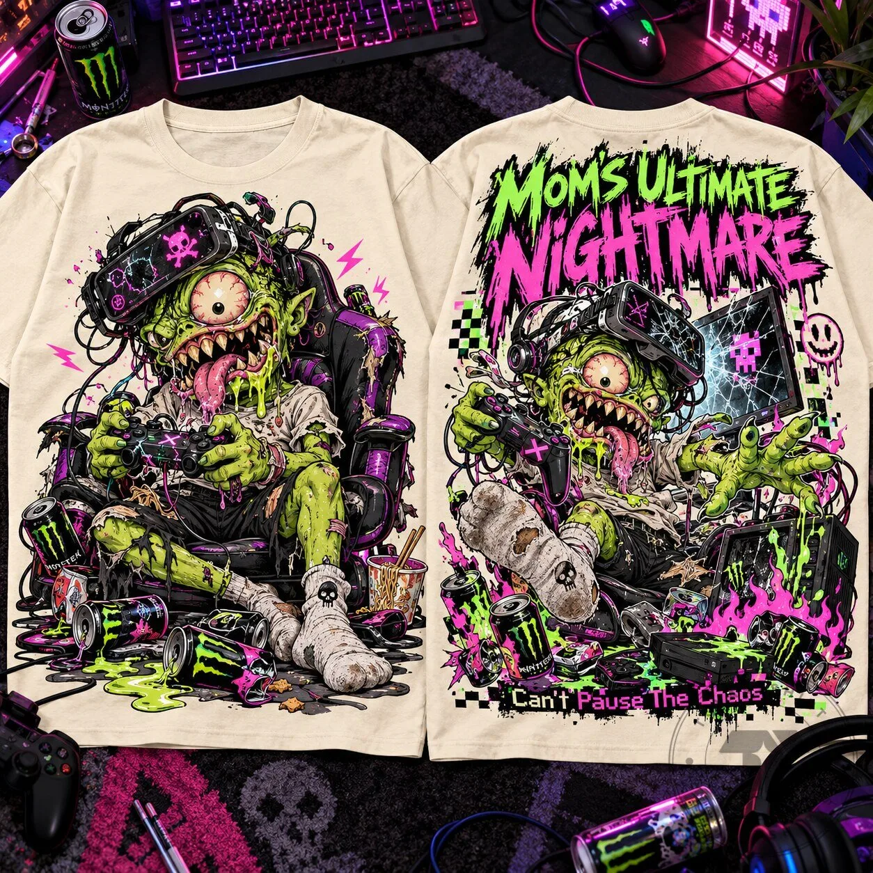 Mom's Ultimate Nightmare Gamer Monster Energy Drink Gaming T-Shirt