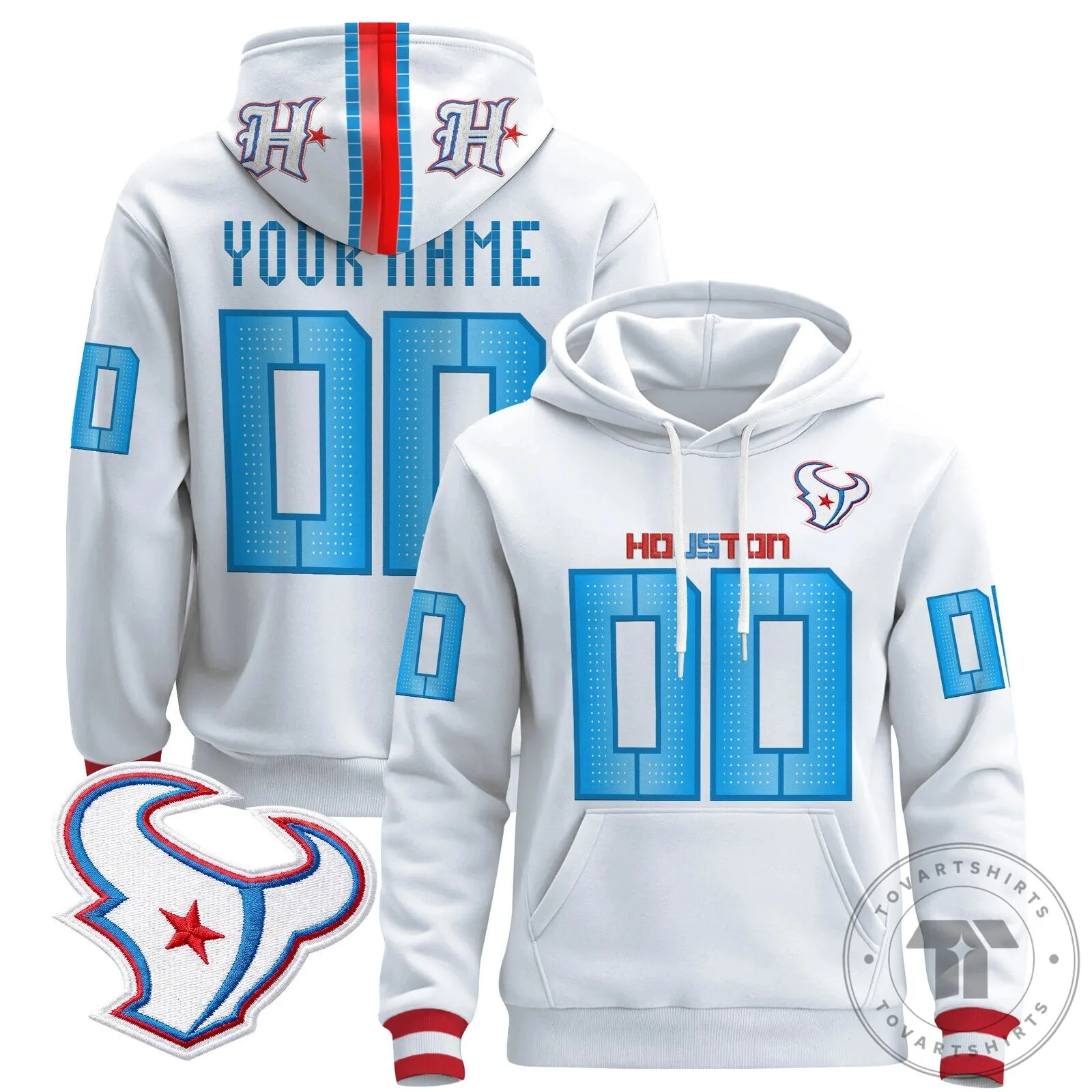 Houston Texans Custom White Football Team Pullover Hoodie with Player Number 5 Houston Texans Custom White Football Team Pullover Hoodie with Player Number