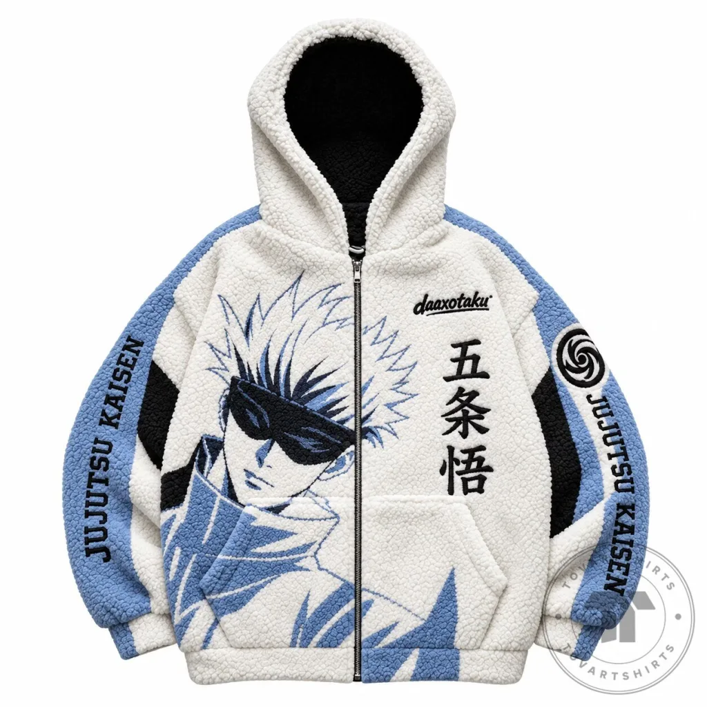 Jujutsu Kaisen Satoru Gojo Anime Fleece Zip-Up Hoodie Jujutsu Kaisen Satoru Gojo Anime Fleece Zip-Up Hoodie