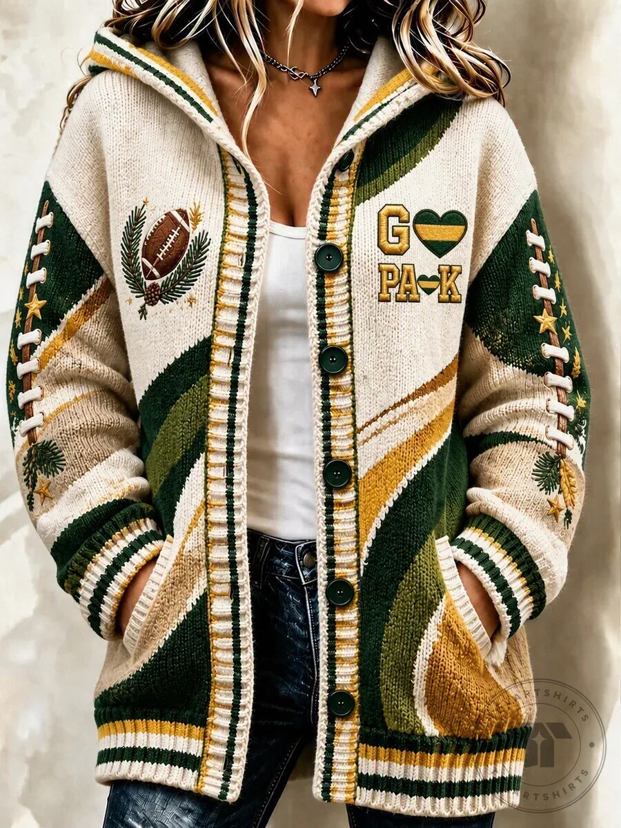 Green Bay Packers Women's Football Knit Cardigan Sweater