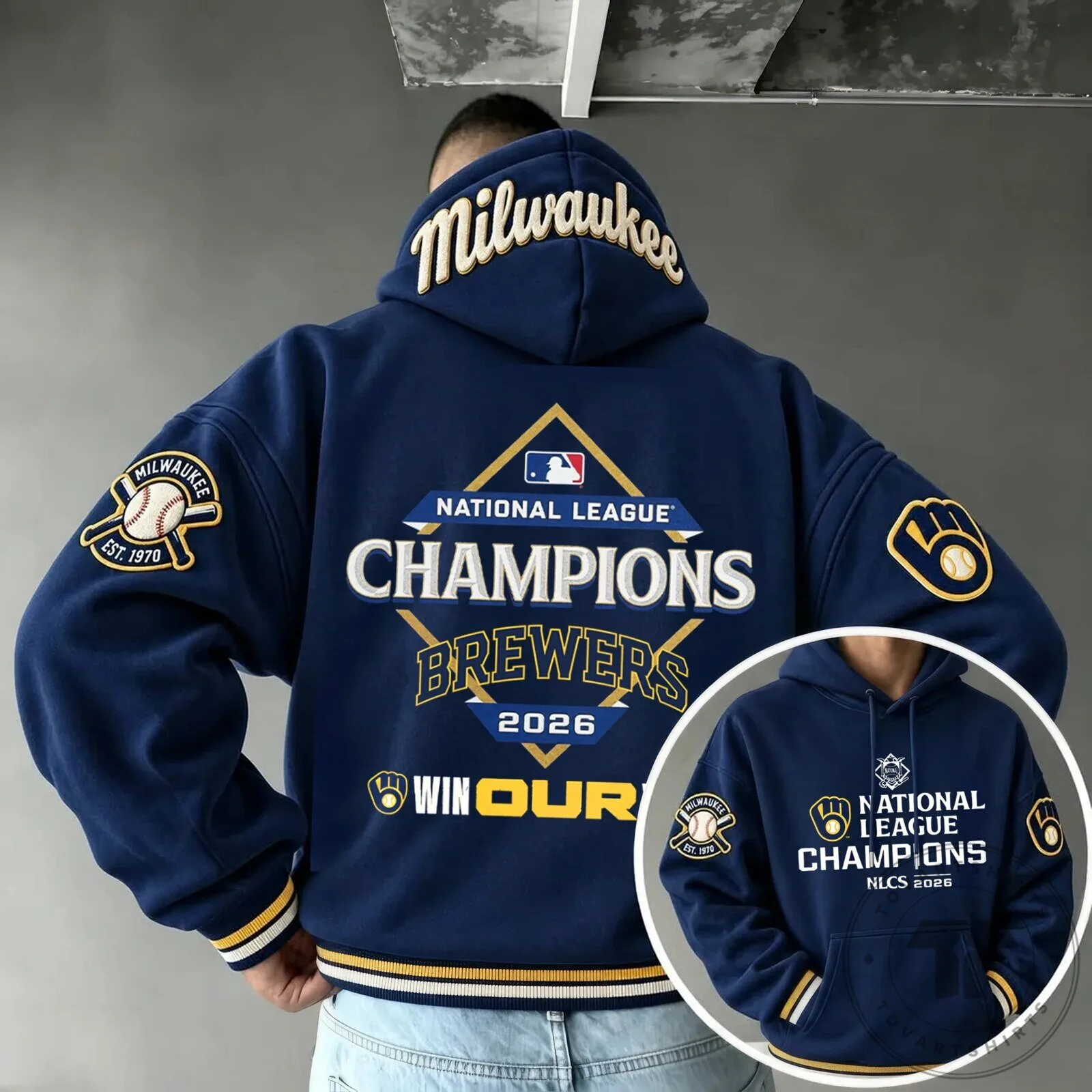 Navy Blue Hoodie of the 2026 National League Champions Milwaukee Brewers